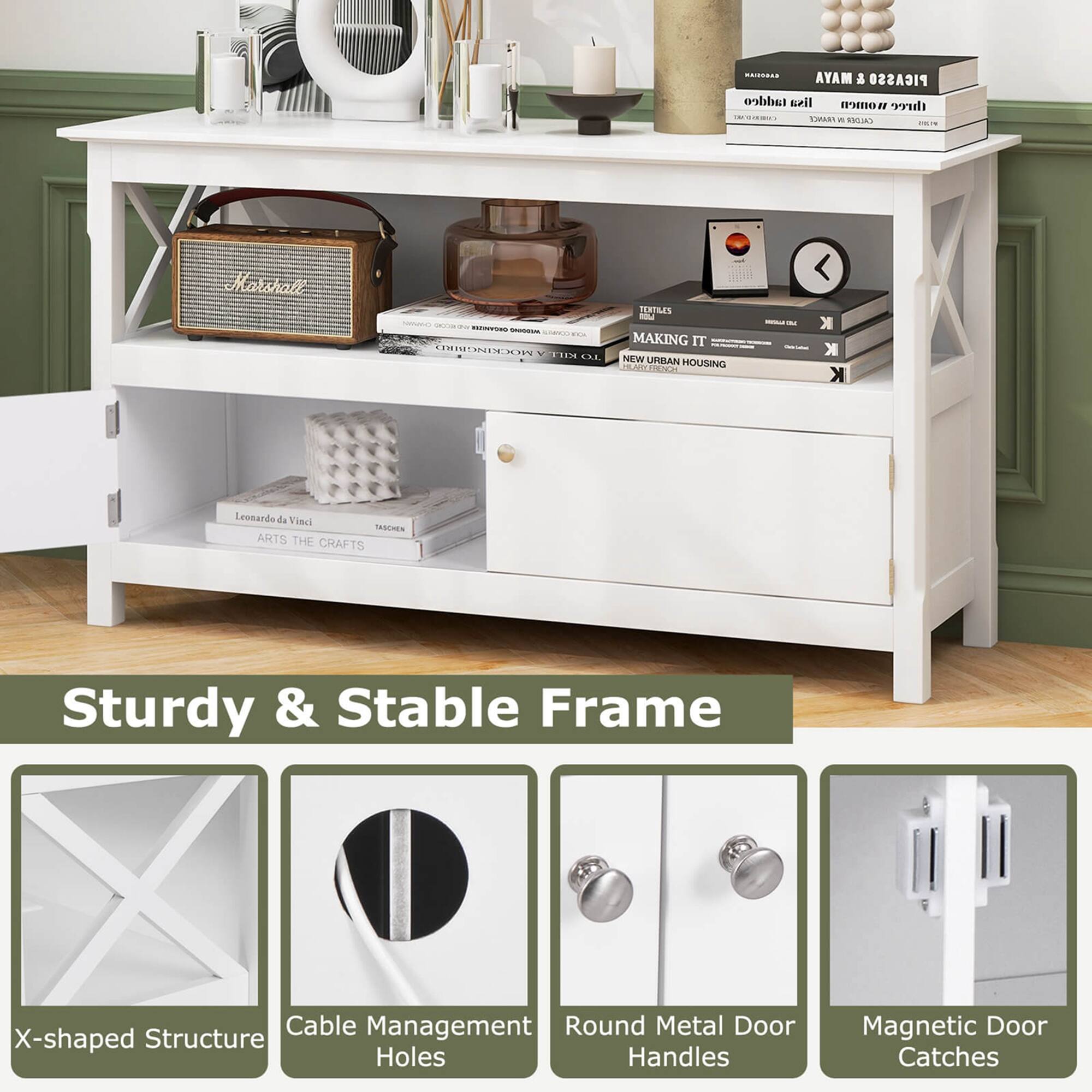 Sturdy & Stable Frame Cable Management Round Metal Door X-shaped Structure Holes Handles Magnetic Door Catches