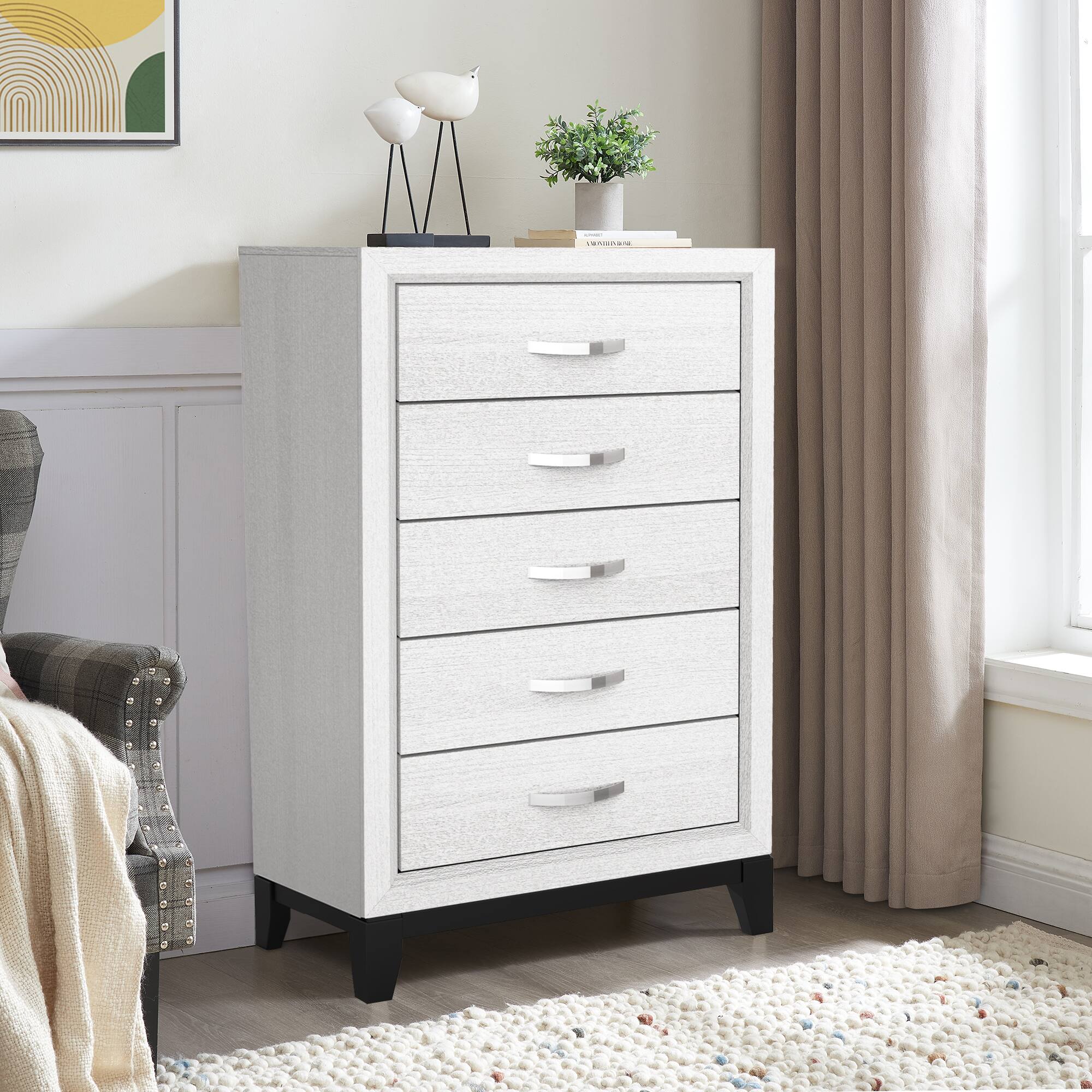 Angle. Vaczon - Elegant Two-Tone Chest with Modern Wooden Accents and Ample Storage Space, Ideal for Any Home Decor - White.