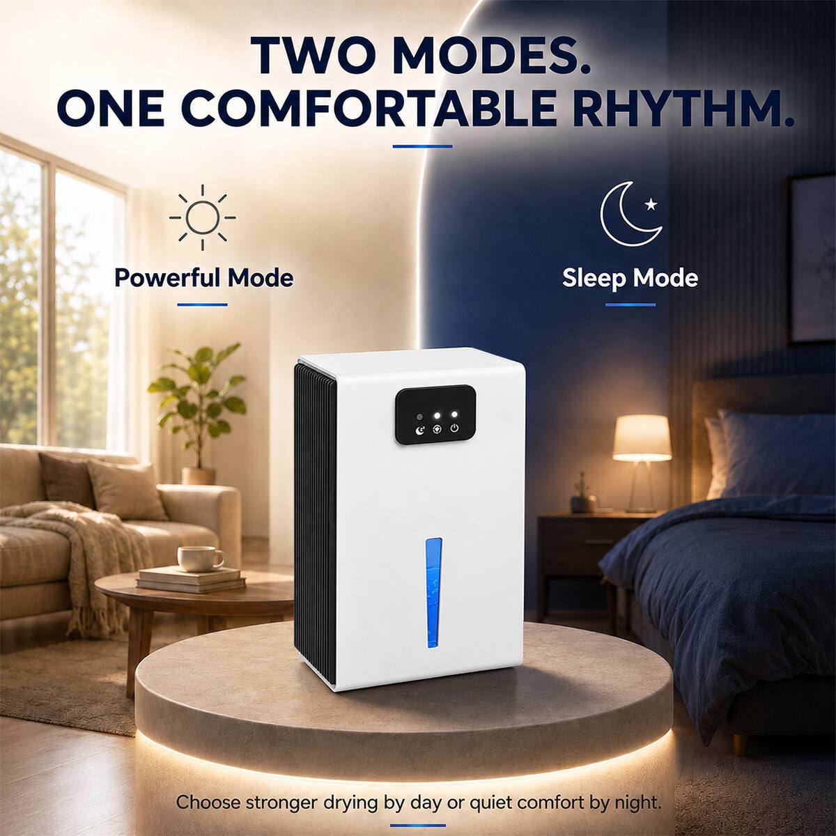 TWO MODES. ONE COMFORTABLE RHYTHM.

Powerful Mode
Sleep Mode

Choose stronger drying by day or quiet comfort by night.