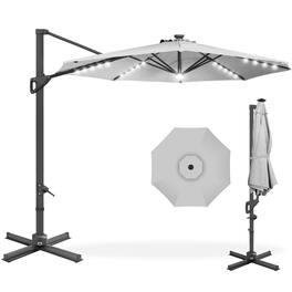 Best Choice Products - 10ft 360-Degree Solar LED Lit Cantilever Patio Umbrella, Outdoor Hanging Shade - Fog Gray