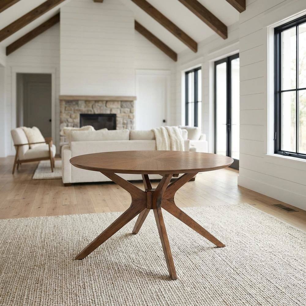 Angle. FurniFact - Round Wood Coffee Table with Modern Design and Sturdy Base - Brown.