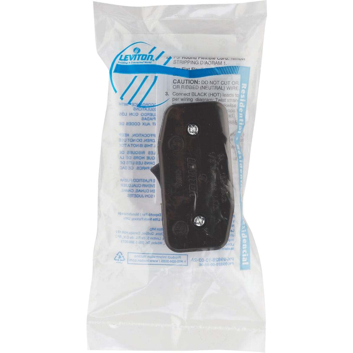 LEVITON  
Building a Connected World  

STRIPPING DIAGRAM 1  
CAUTION: DO NOT CUT OR STRIP NEUTRAL (NEUTRAL) WIRE  
3. Connect BLACK (HOT) leads to per wiring diagram. Twist strands together.  

Residential  
CAUTION: DO NOT CUT OR STRIP NEUTRAL (NEUTRAL) WIRE  
3. Connect BLACK (HOT) leads to per wiring diagram. Twist strands together.  

Leviton  
386-0073  
www.leviton.com  

Product: AS-E0-01-85889-9  
00-00-00-85800-19