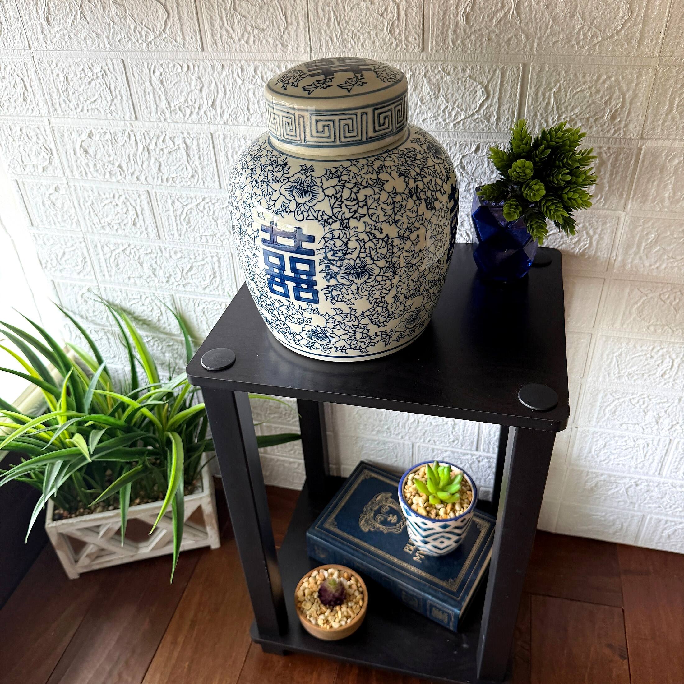 Alt View 5. Things2Die4 - Blue White Double Happiness Decorative Ginger Jar Porcelain 9.5 in Lid - White and Blue.
