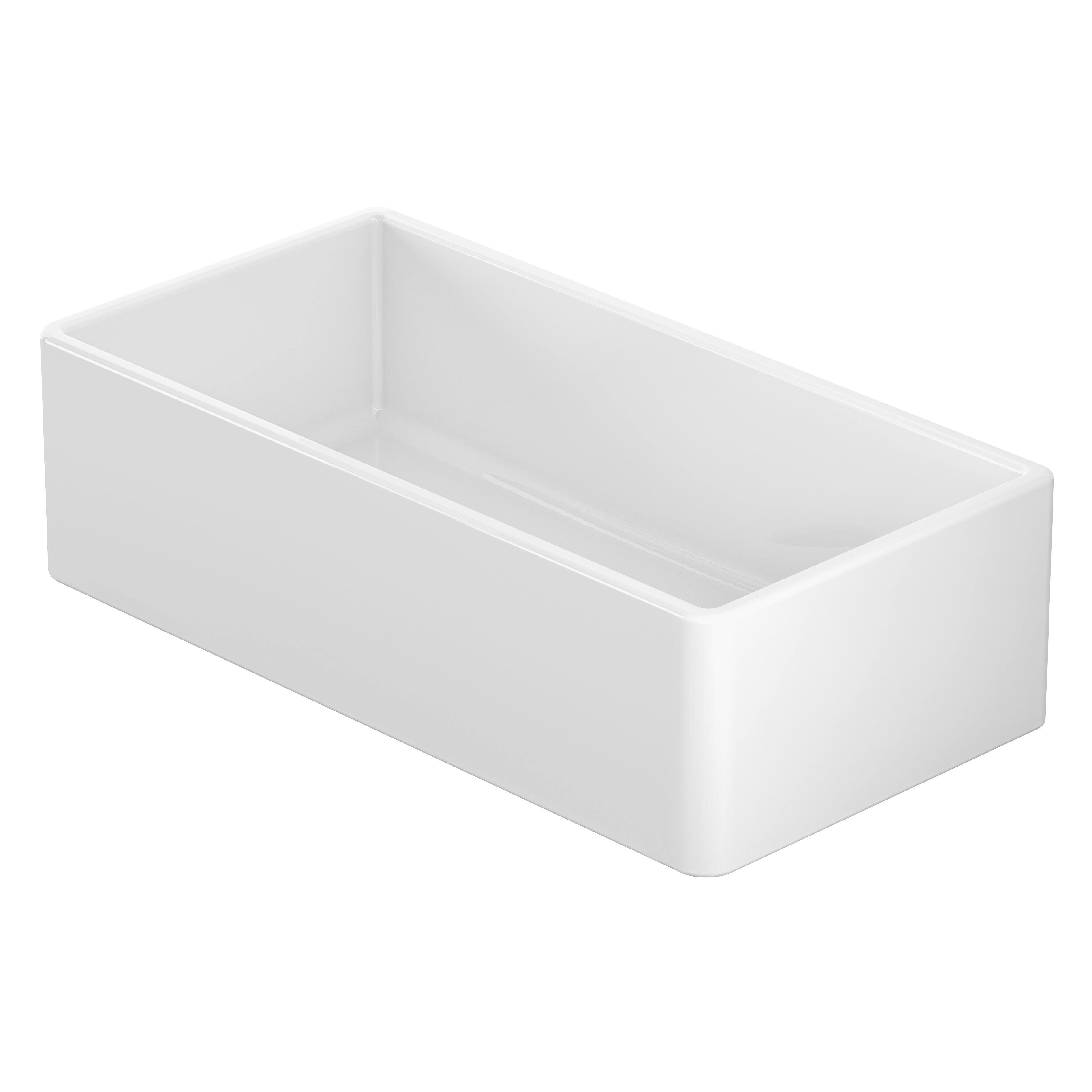 Angle. Winpro - Farmhouse Apron Front Fireclay 36 in. x 18 in. x 10 in. Plain Single Bowl Kitchen Sink with Center Drain in White - White.