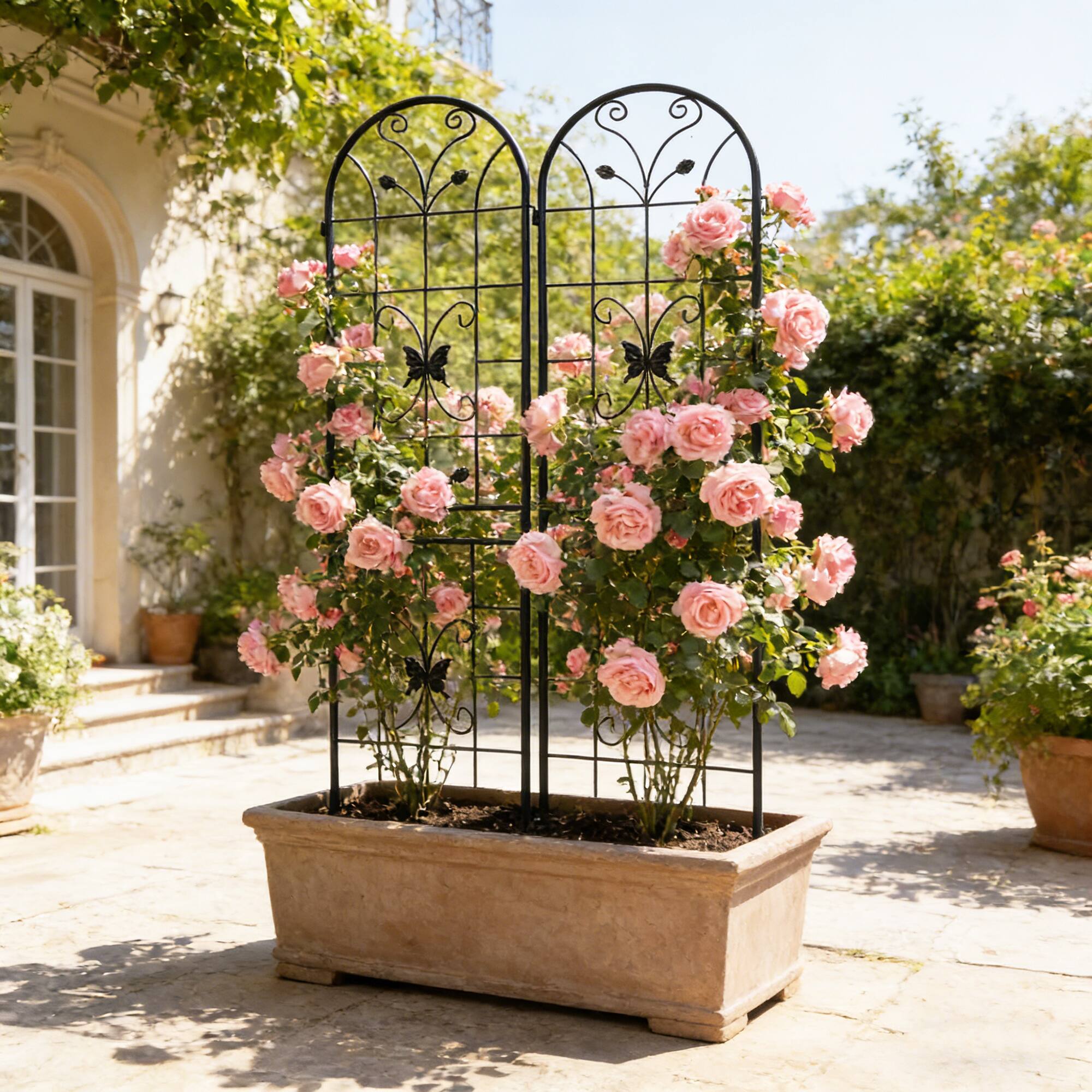 Alt View 4. Loheer - 2 Pack Metal Garden Trellis for Climbing Plants Outdoor Flower Support - Black.