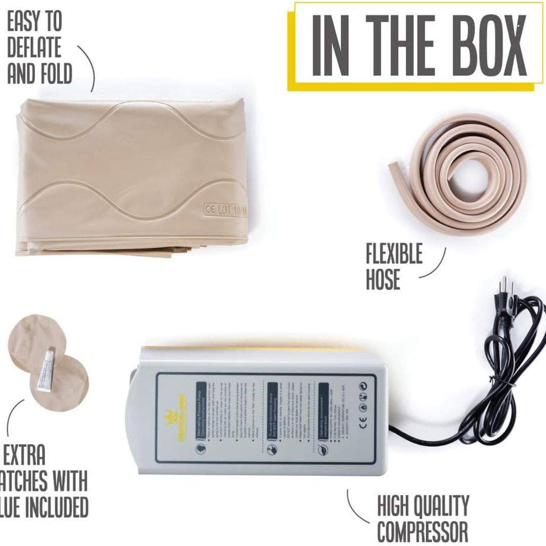 EASY TO DEFLATE AND FOLD

IN THE BOX

FLEXIBLE HOSE

EXTRA PATCHES WITH LUBE INCLUDED

HIGH QUALITY COMPRESSOR