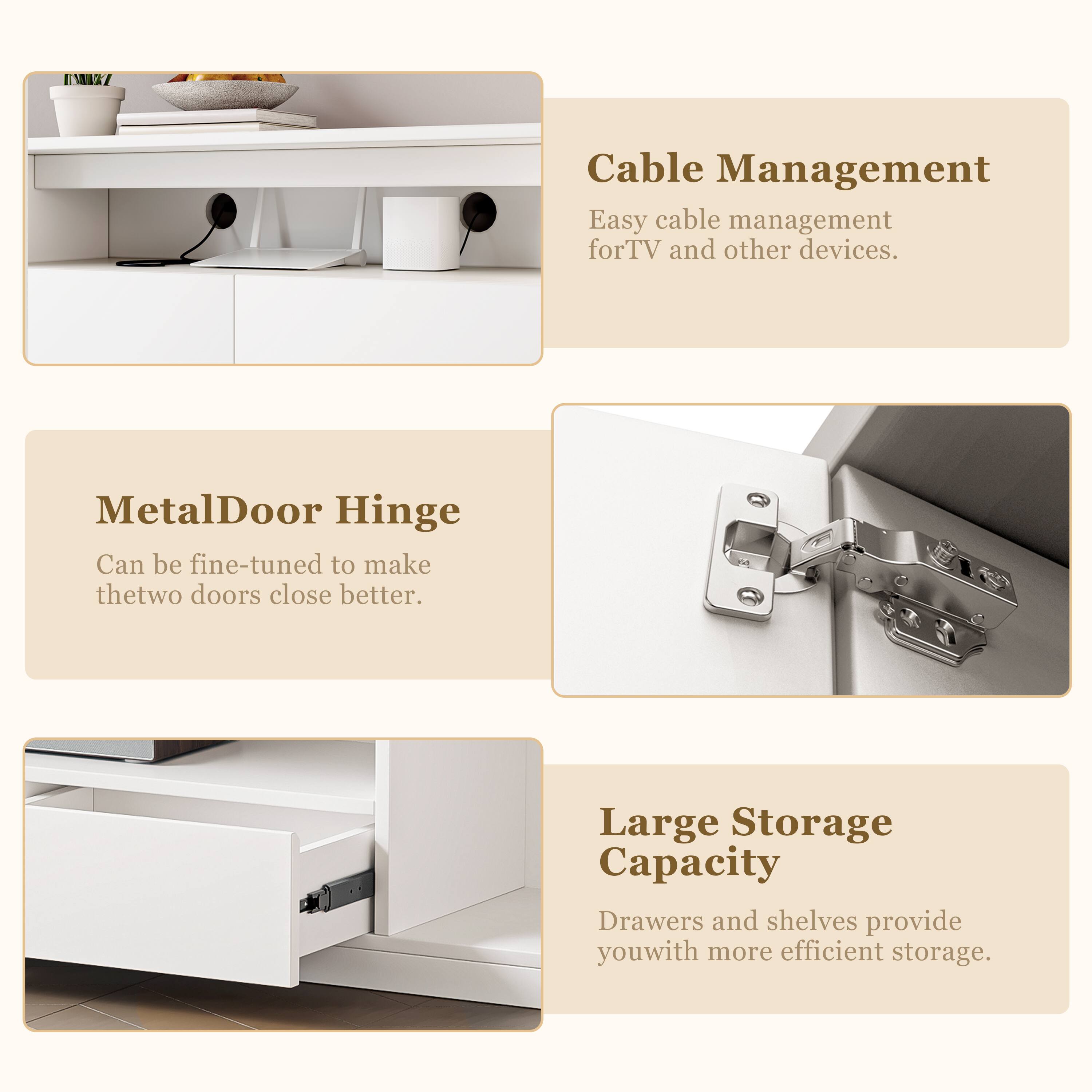 Alt View 5. MSOOB - Modern Media Console Tv Stand For 65/70/75 Inch Tv, Tv Cabinet With Storage Drawers - White.