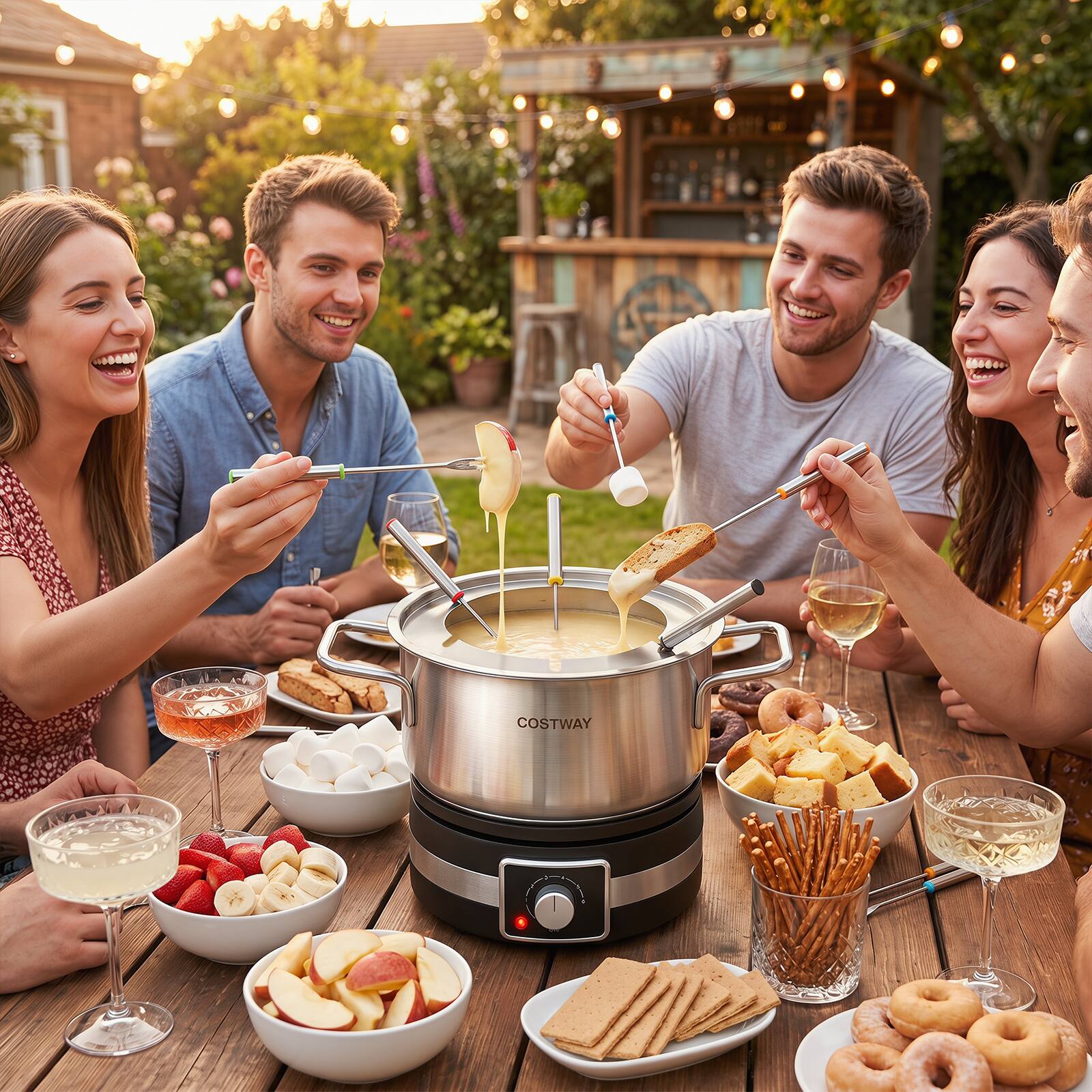 Alt View 1. Costway - Costway 1200W Electric Fondue Set 2.61 QT Fondue Maker with Adjustable Temperature Control - Silver + Black.