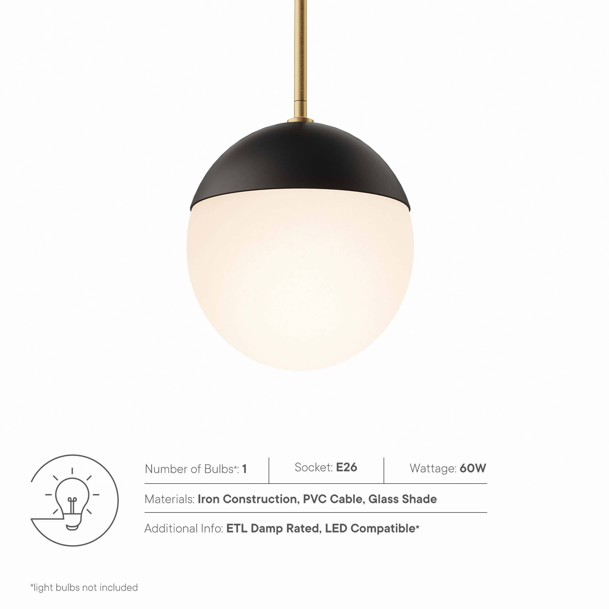 Number of Bulbs*: 1  
Socket: E26  
Wattage: 60W  
Materials: Iron Construction, PVC Cable, Glass Shade  
Additional Info: ETL Damp Rated, LED Compatible*  

*light bulbs not included