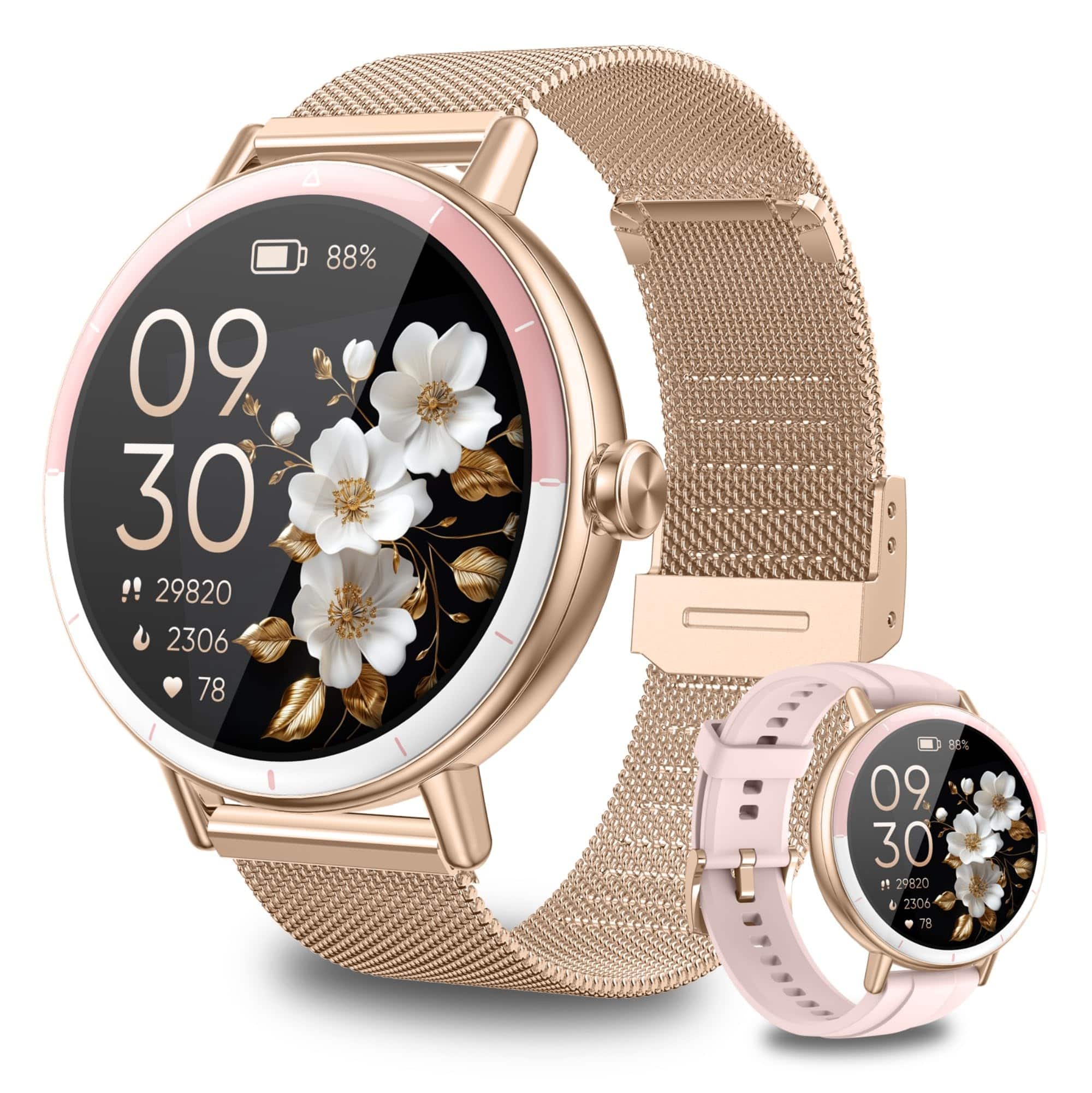 Front. GlowWise - Women's Smartwatch with Bluetooth Calls, SpO2 Monitor, 100+ Sports Modes, IP68 Waterproof, Compatible with Android - yellow.