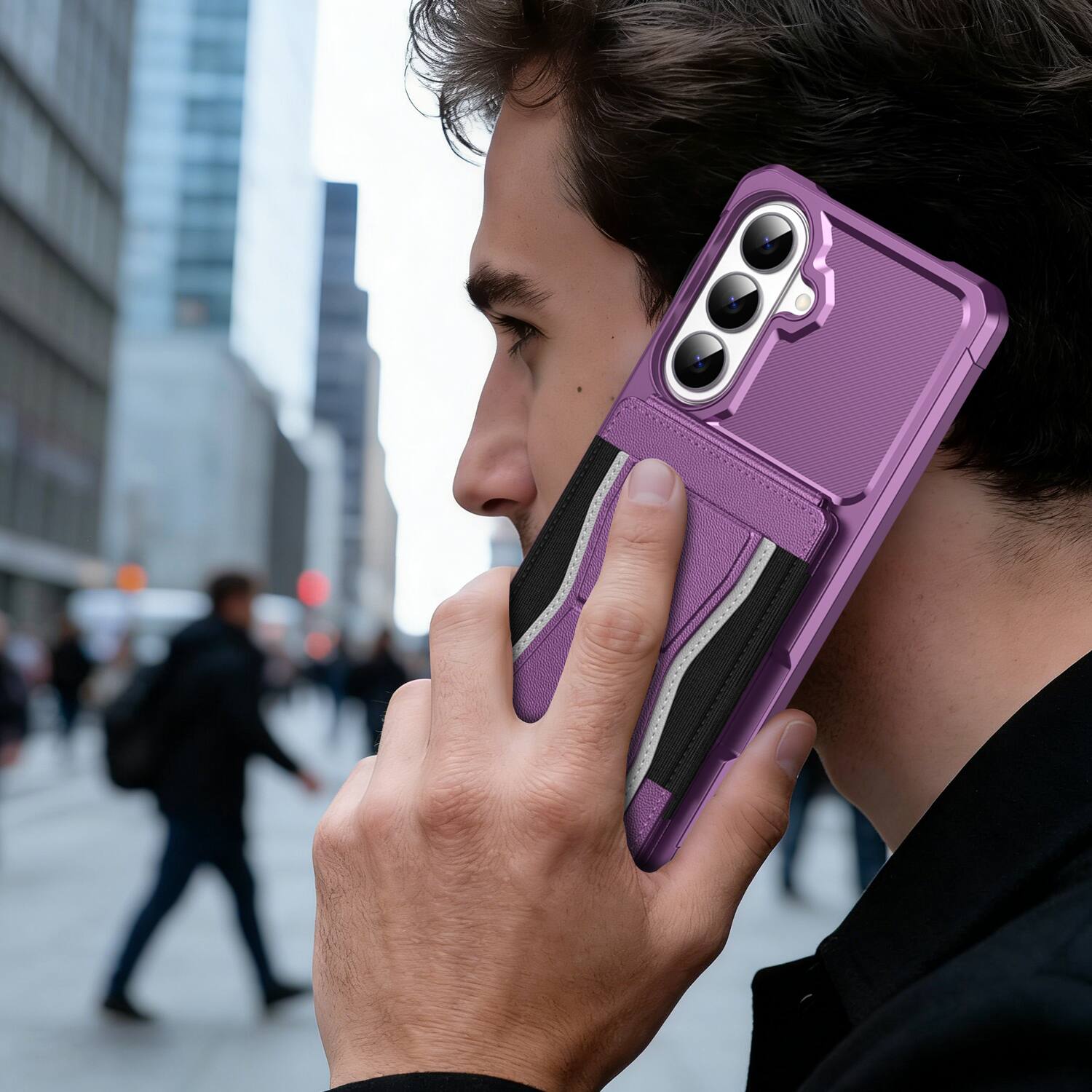 Alt View 3. Dteck - Rugged Wallet Case for Samsung Galaxy A37 5G, Shockproof Protective Cover with Elastic Card Holder and Kickstand - Purple.