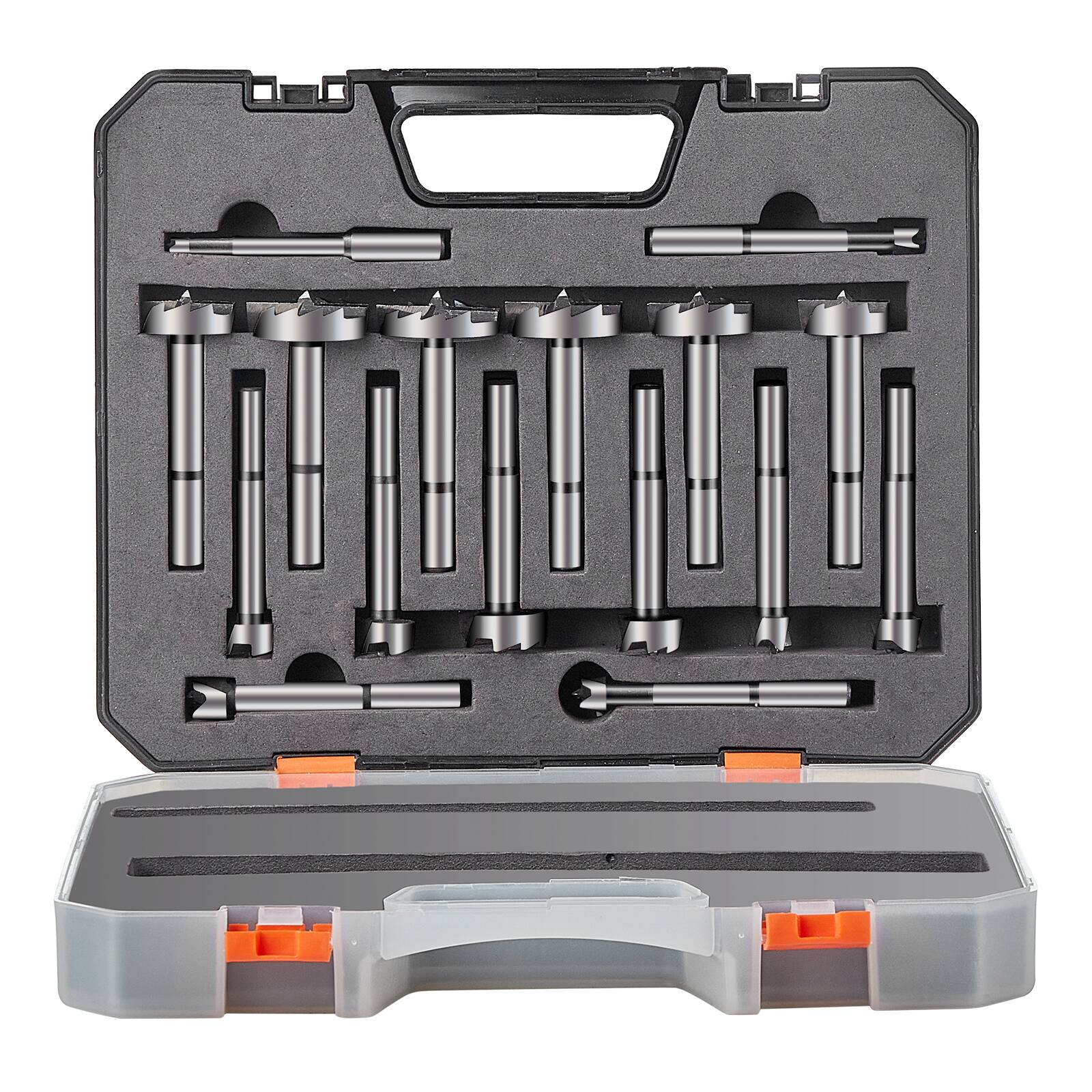 VEVOR - Forstner Bit Set, 16 Pcs Forstner Drill Bits Set, 1/4" to 1-5/8", Carbon Steel, with Universal Round Shank - Metallic
