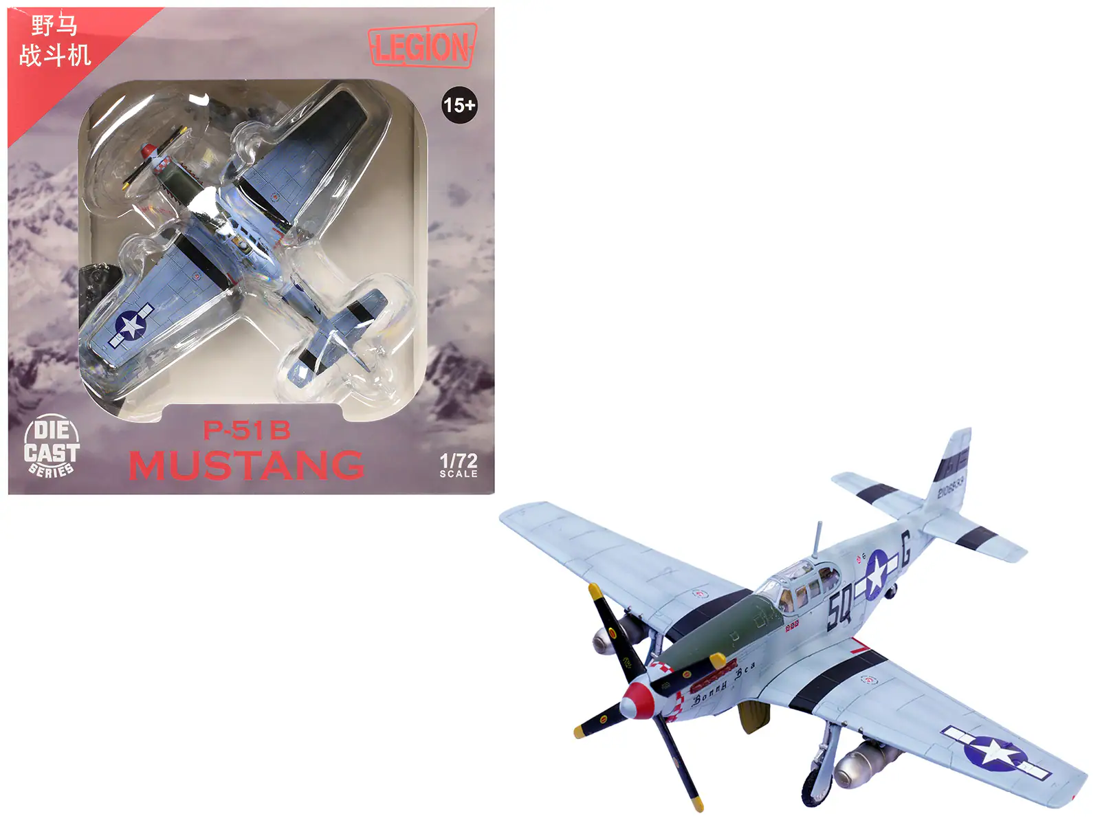 LEGION  
15+  

P-51B MUSTANG  
1/72 SCALE  

DIE CAST SERIES  

野马战斗机