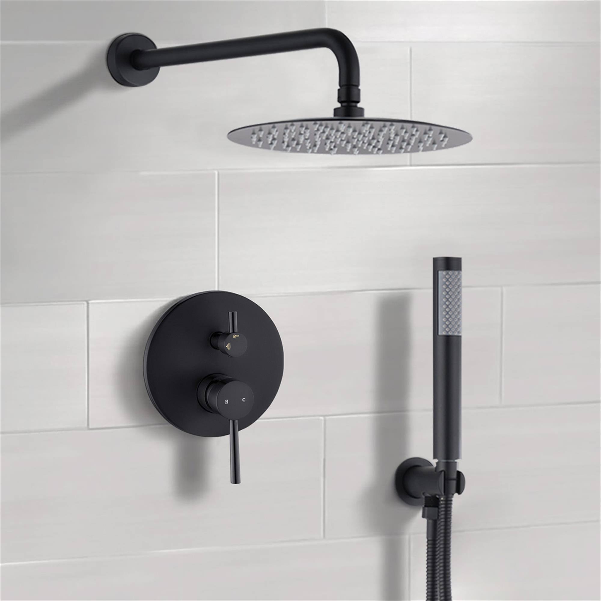 Alt View 1. Boyel Living - 10" Matte Black Round Rain Shower head and Handheld Shower Head Set - Matte Black.
