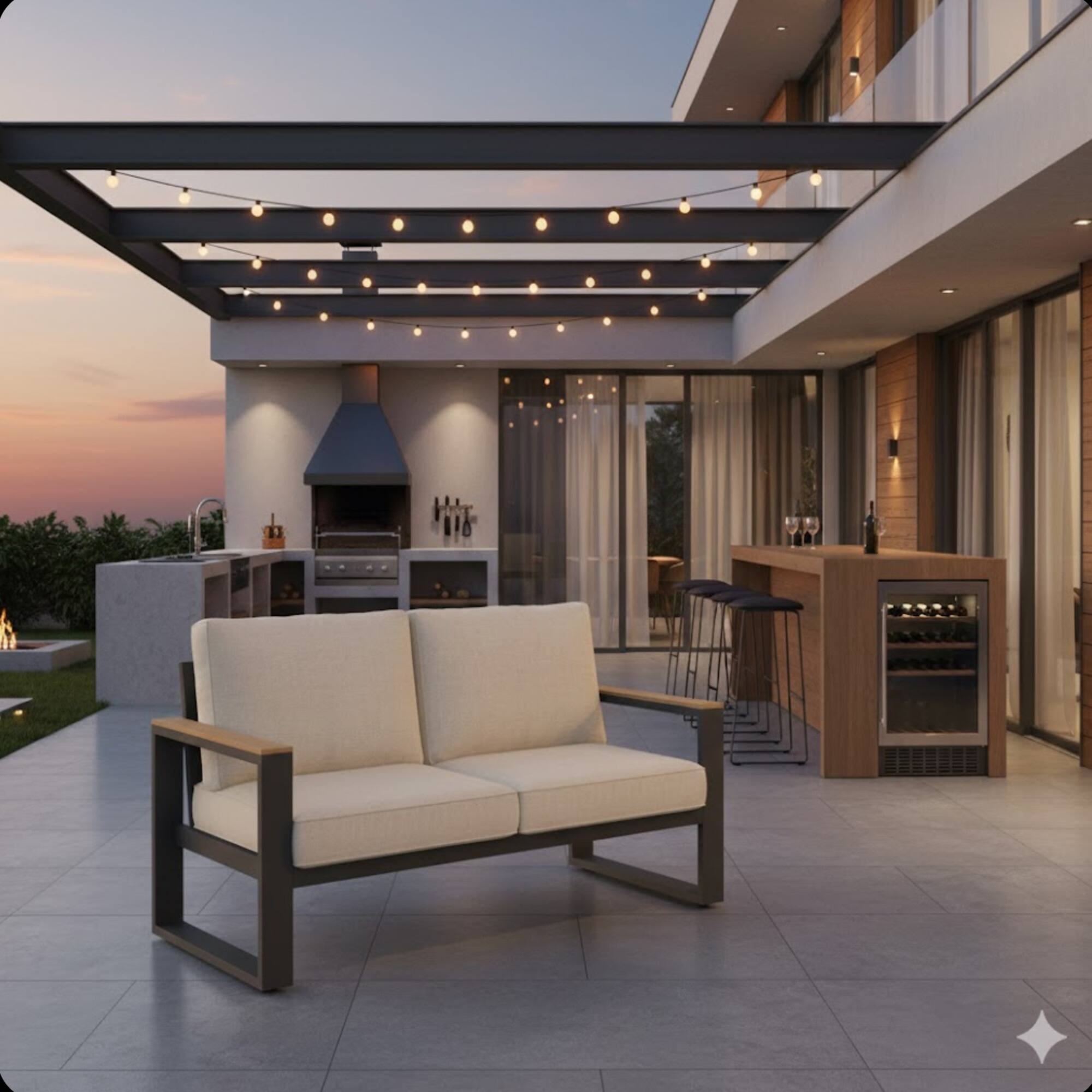 Left. Mondawe - 52" All-Weather Aluminum Patio Loveseat Sofa with Thick Beige Cushions - Beige+Black.