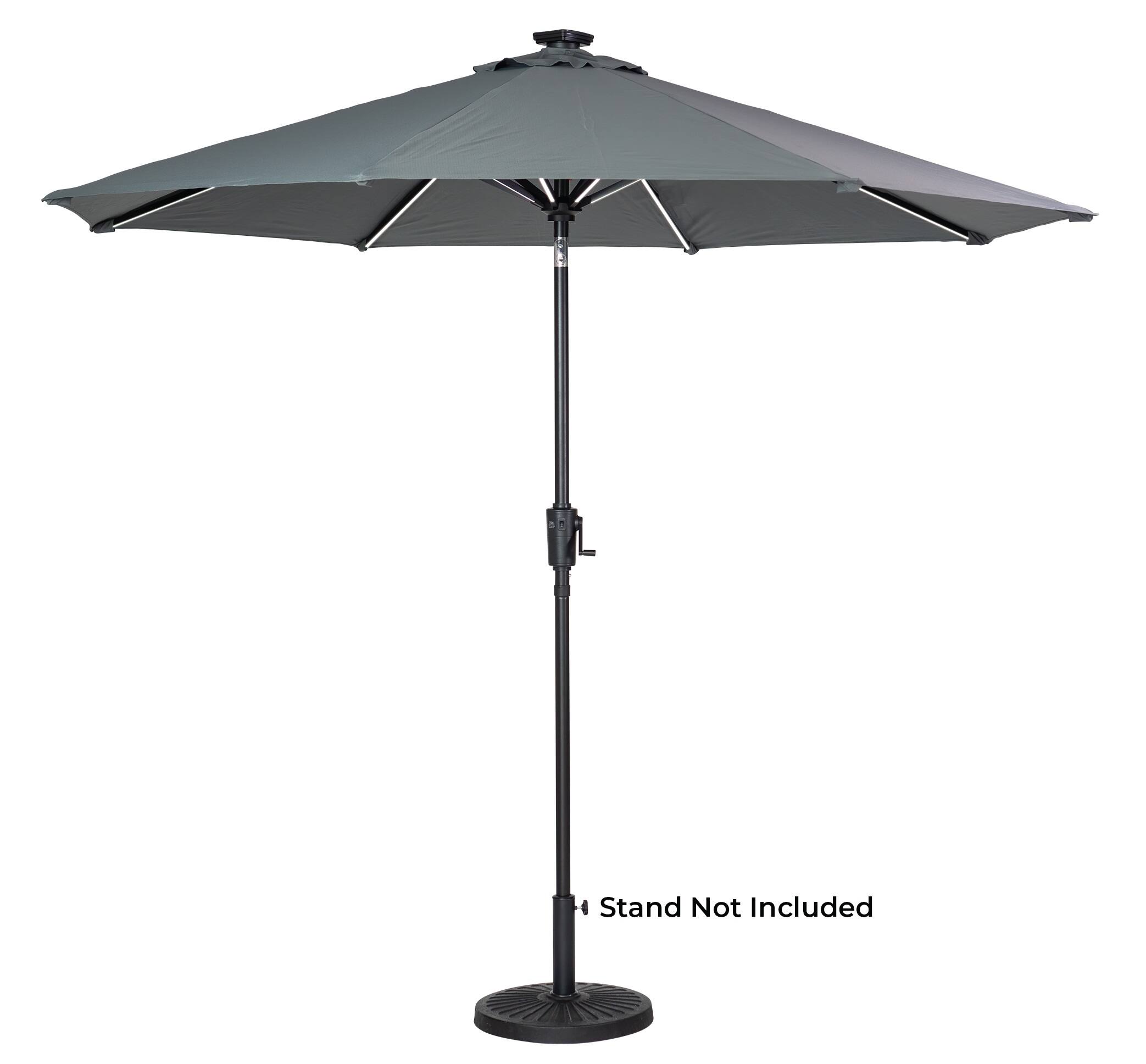 Front. Sun Ray - 9' Round Next Gen Solar Lighted Umbrella - Gray.
