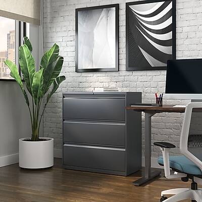Alt View 7. Staples - 3-Drawer Lateral File Cabinet, Letter/Legal Size, Lockable, 40.25"H x 36"W x 18.63"D - Charcoal.