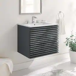Modway - Render Wall-Mount Bathroom Vanity with White Basin Included - Gray White