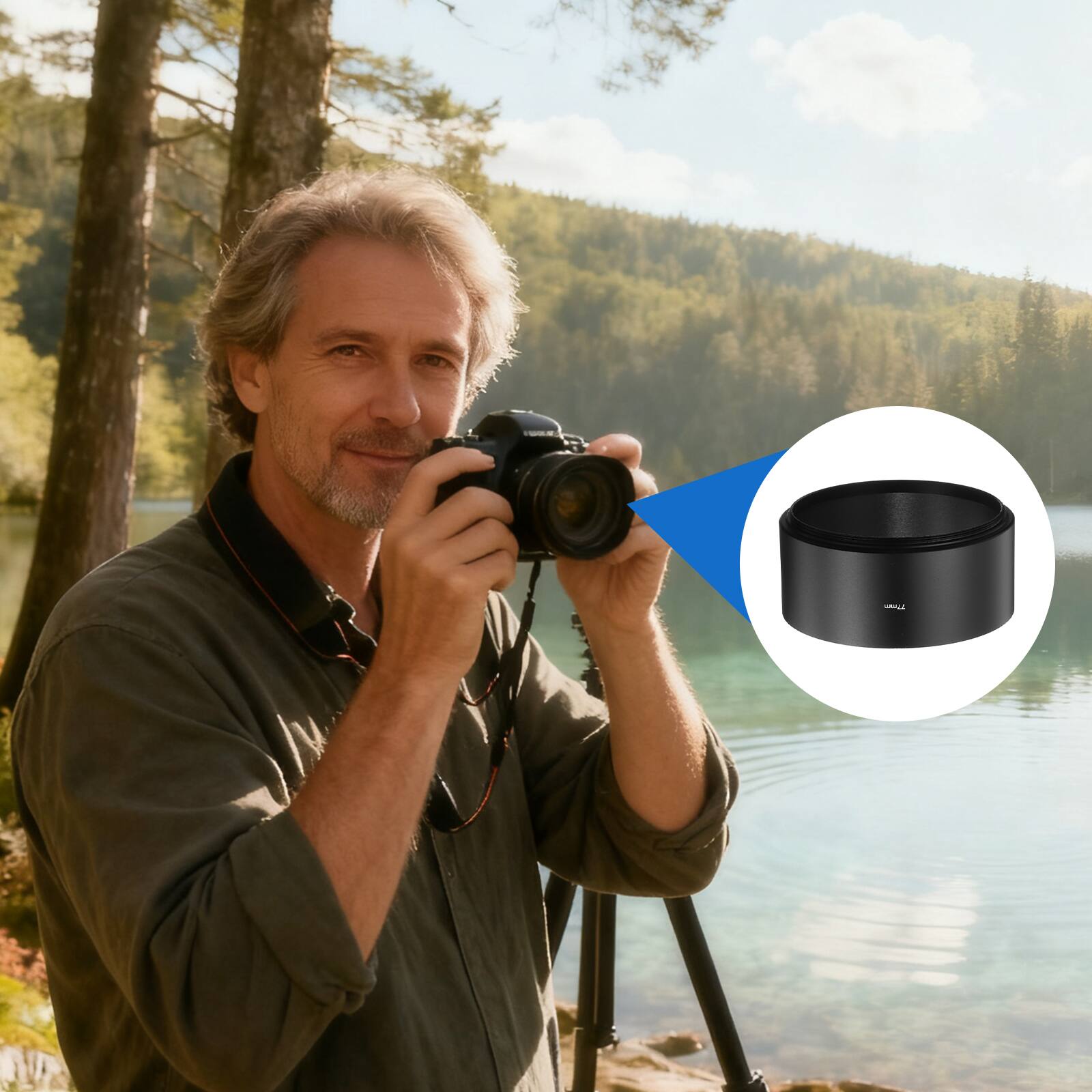 Alt View 5. Unique Bargains - 2pcs Lens Hood Shade, 77mm Long-focus Metal Camera Cap Shade with Cleaning Cloth & Pen - Black.