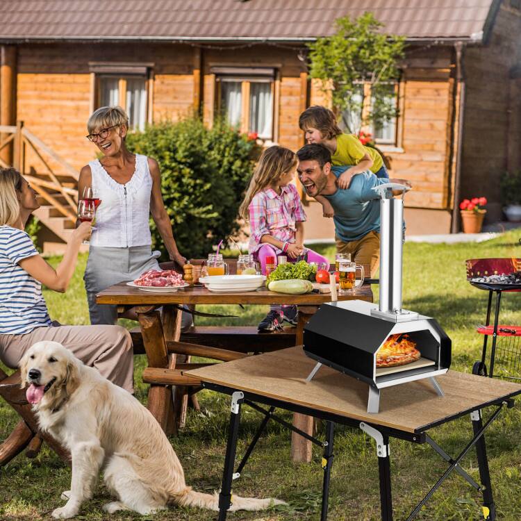 Alt View 4. Mondawe - Portable Outdoor Pizza Oven with Stone and Peel, Wood Fired 12 Inch - Grey.
