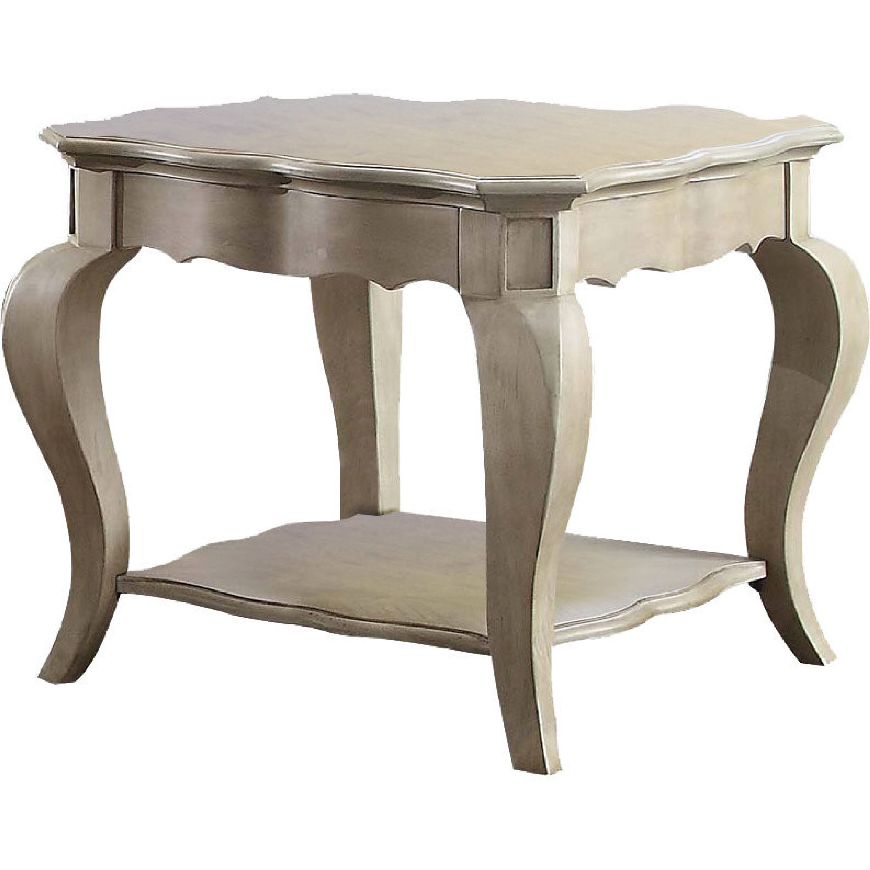 Alt View 2. Manhattan Lane - Wooden End Table with Lower Shelf in Antique Taupe Silver Finish - Silver.