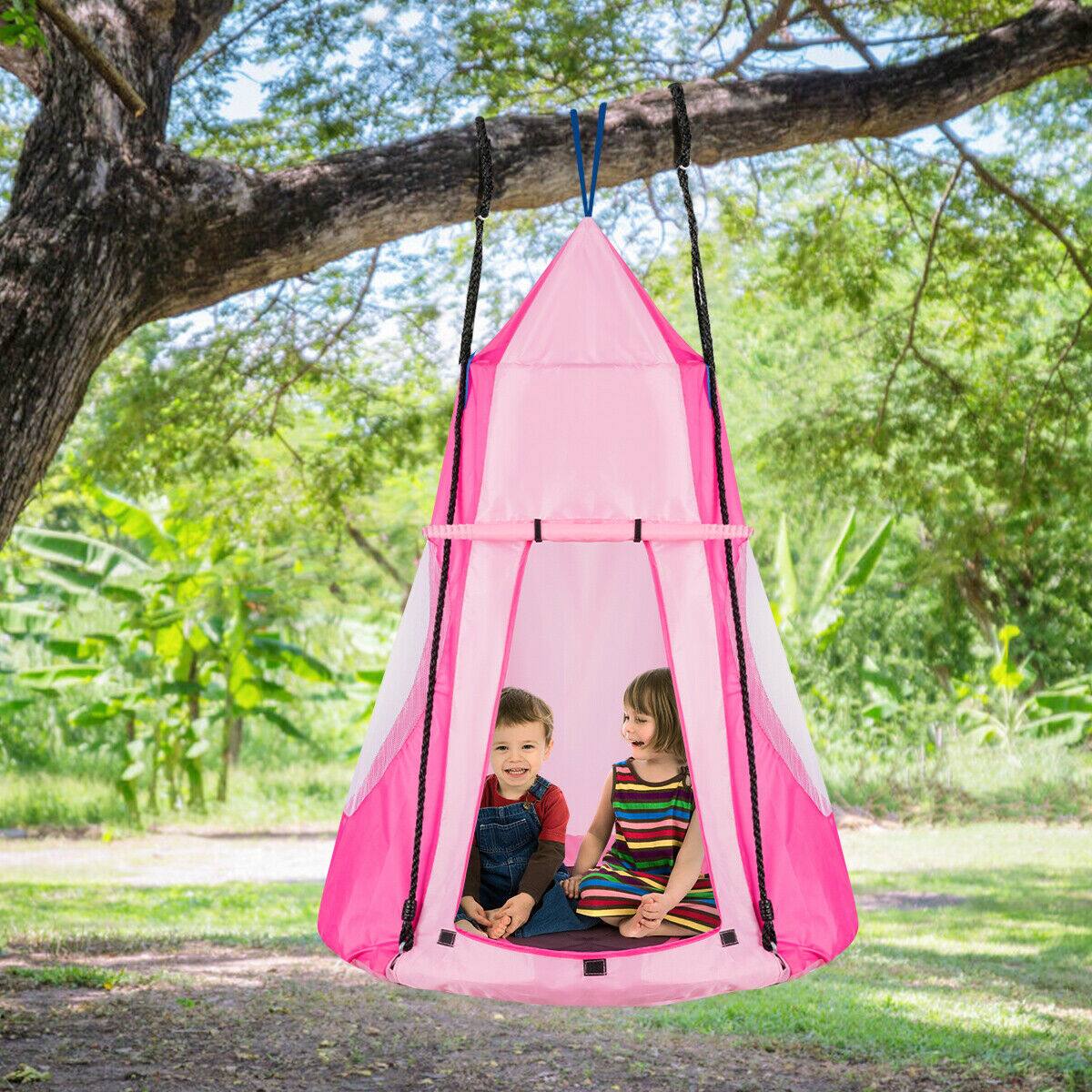 Alt View 1. Costway - Costway 40" Kids Hanging Chair Swing Tent Set Hammock Nest Pod Seat - Pink.
