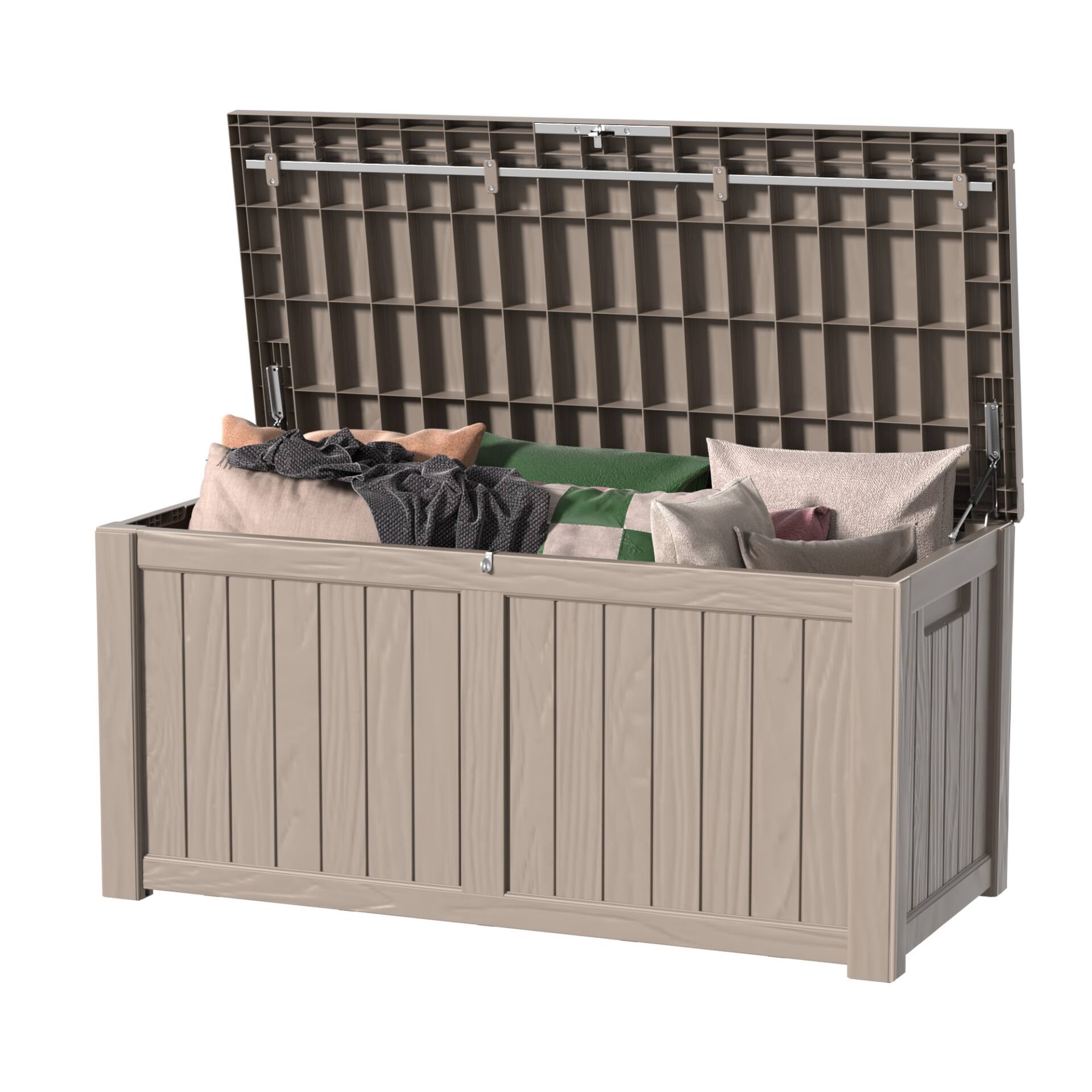 Front. Chery Life - 150 Gallon Outdoor Storage Lockable Deck Box for Patio Cushion, Garden Tools - Brown.