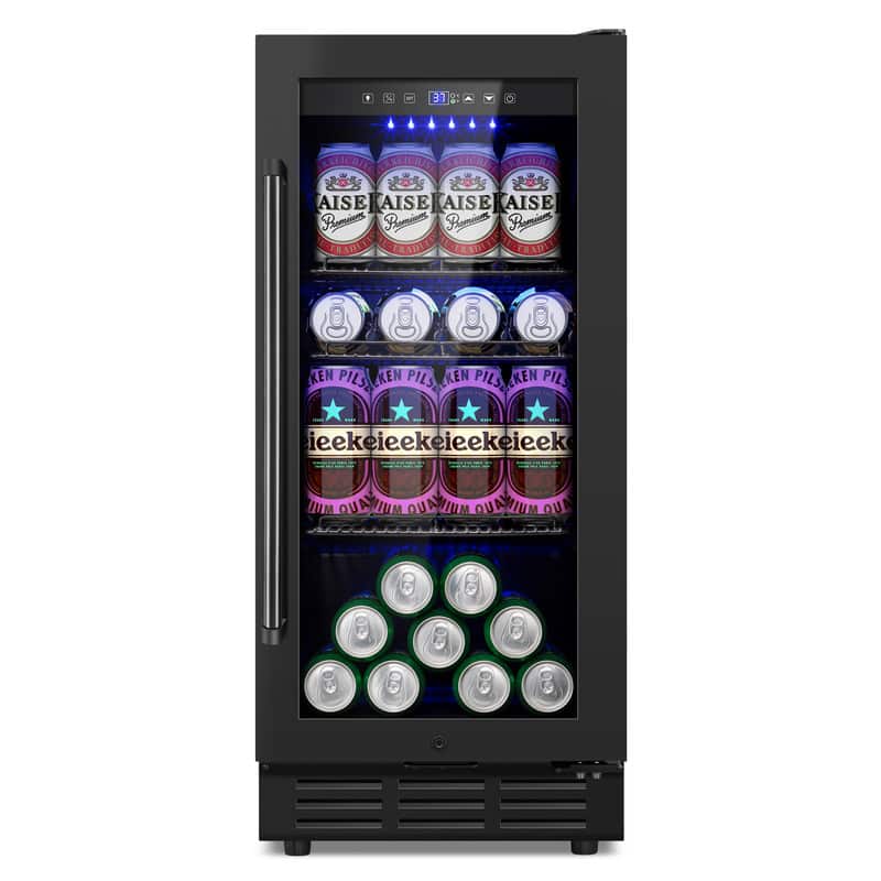 HOOURE - 15 in. Single Zone Built-in/Freestanding 128-Cans Beverage Cooler with Adjustable Shelf - Black