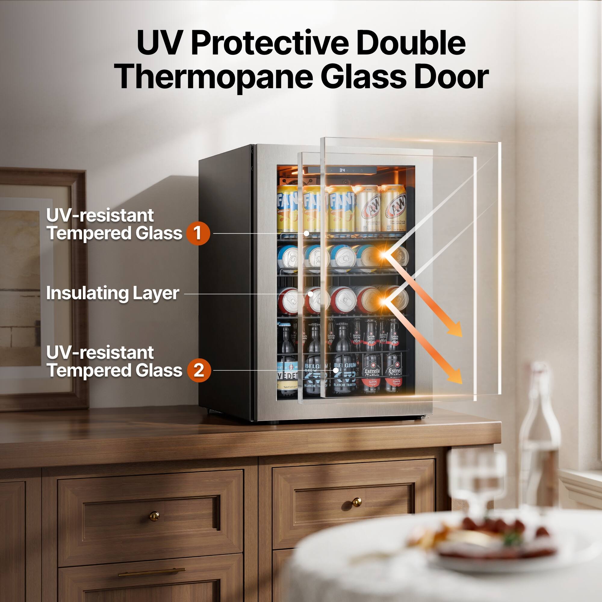 UV Protective Double Thermopane Glass Door

1. UV-resistant Tempered Glass
2. Insulating Layer
3. UV-resistant Tempered Glass