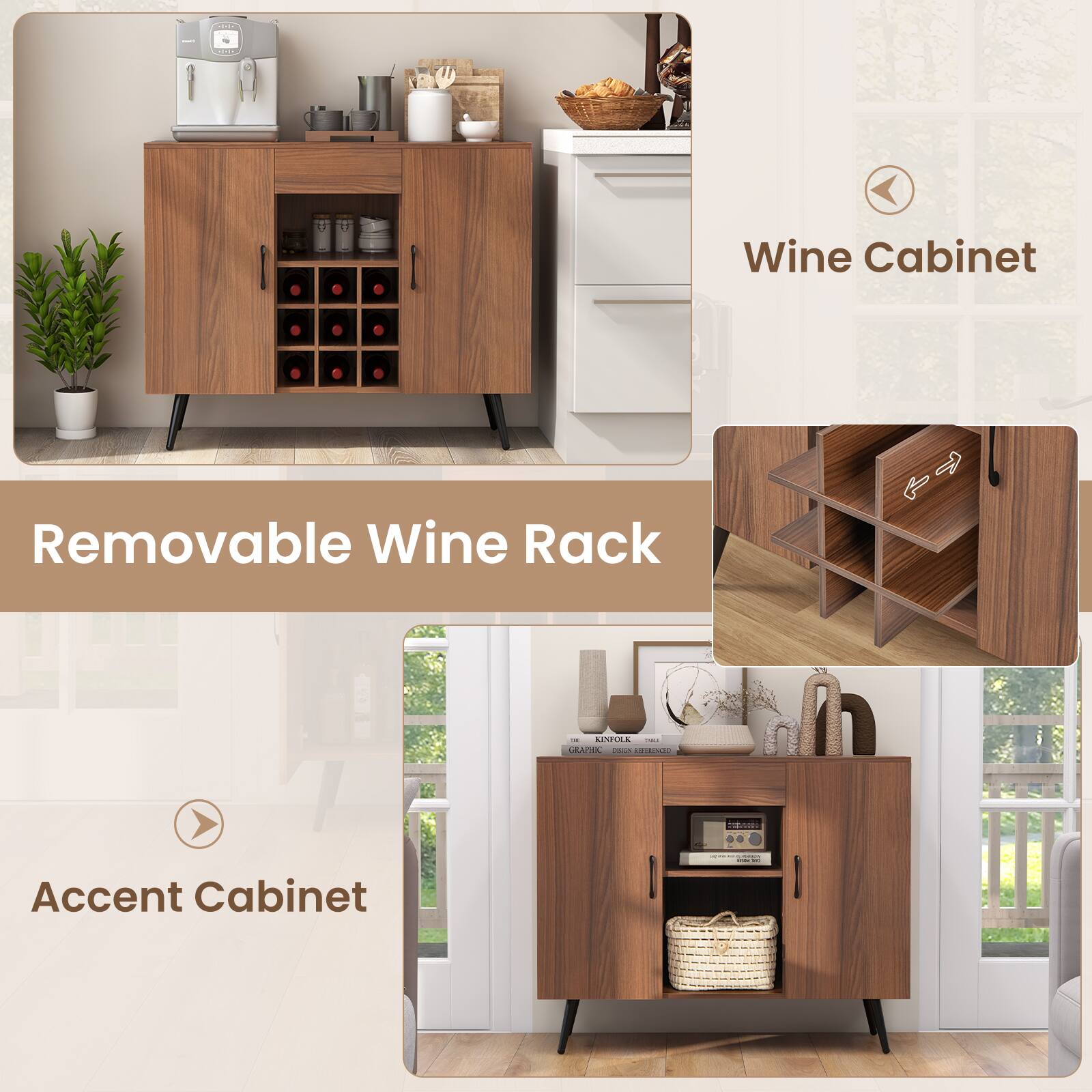 Wine Cabinet - Removable Wine Rack - LIVLEA - RACHIA | AIRNL - Accent Cabinet