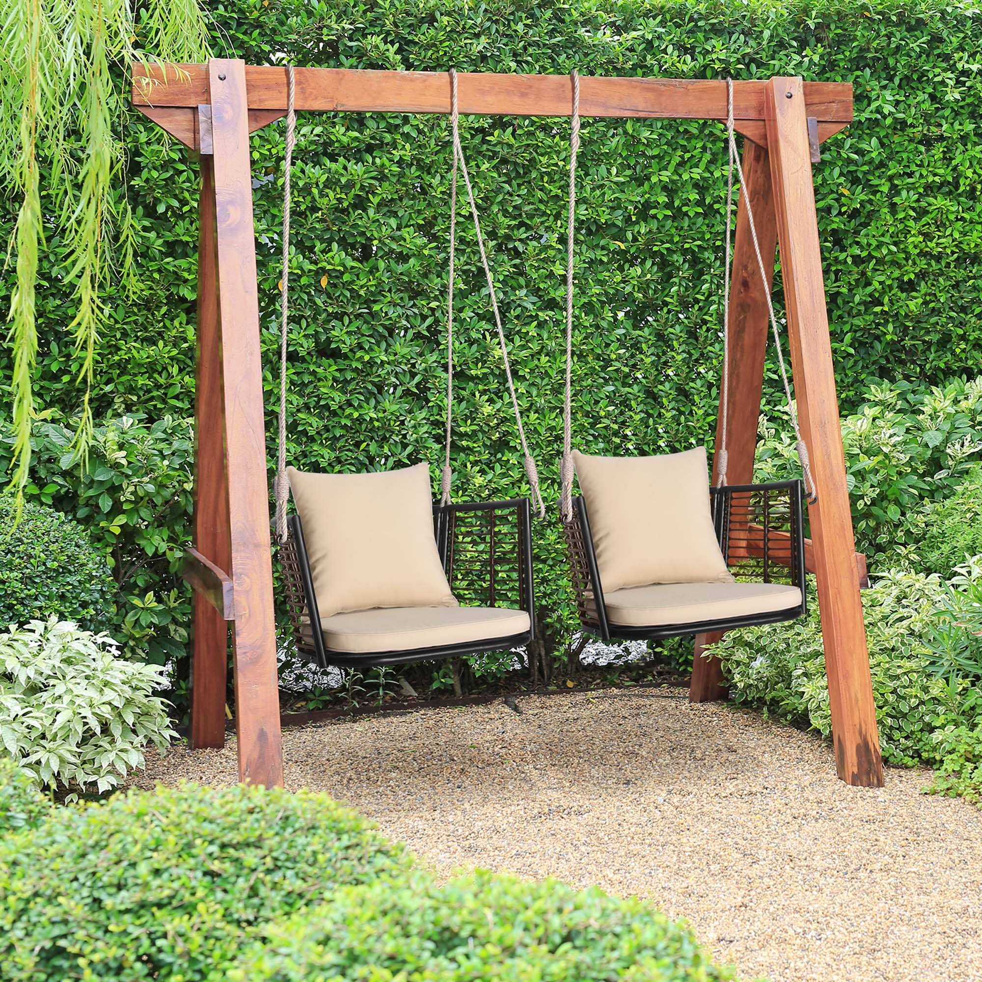 Alt View 2. Costway - Costway Patio Hanging Rattan Basket Chair Swing Hammock Chair with Seat Cushion - Mix Brown,Beige.