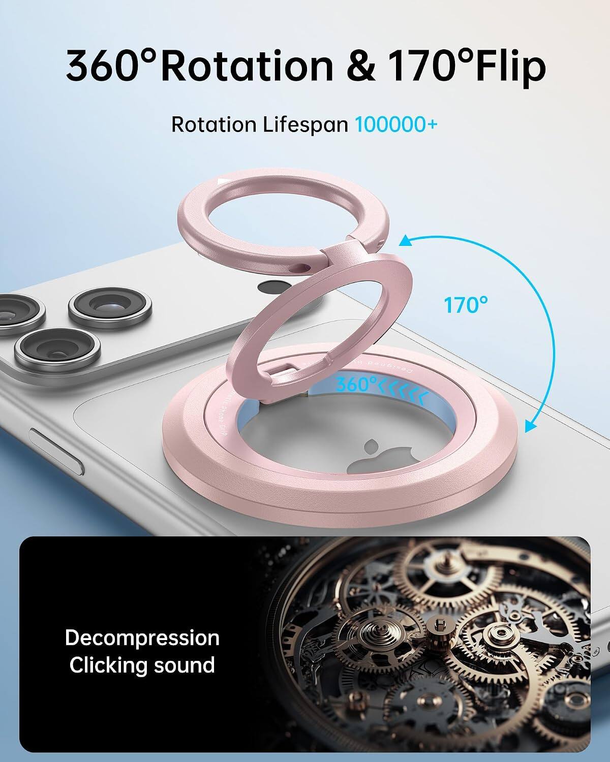360° Rotation & 170° Flip  
Rotation Lifespan 100000+  
Decompression Clicking sound