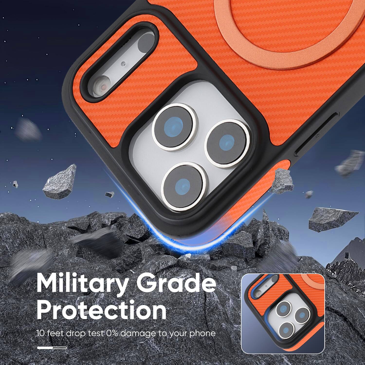 Military Grade Protection  
10 feet drop test 0% damage to your phone