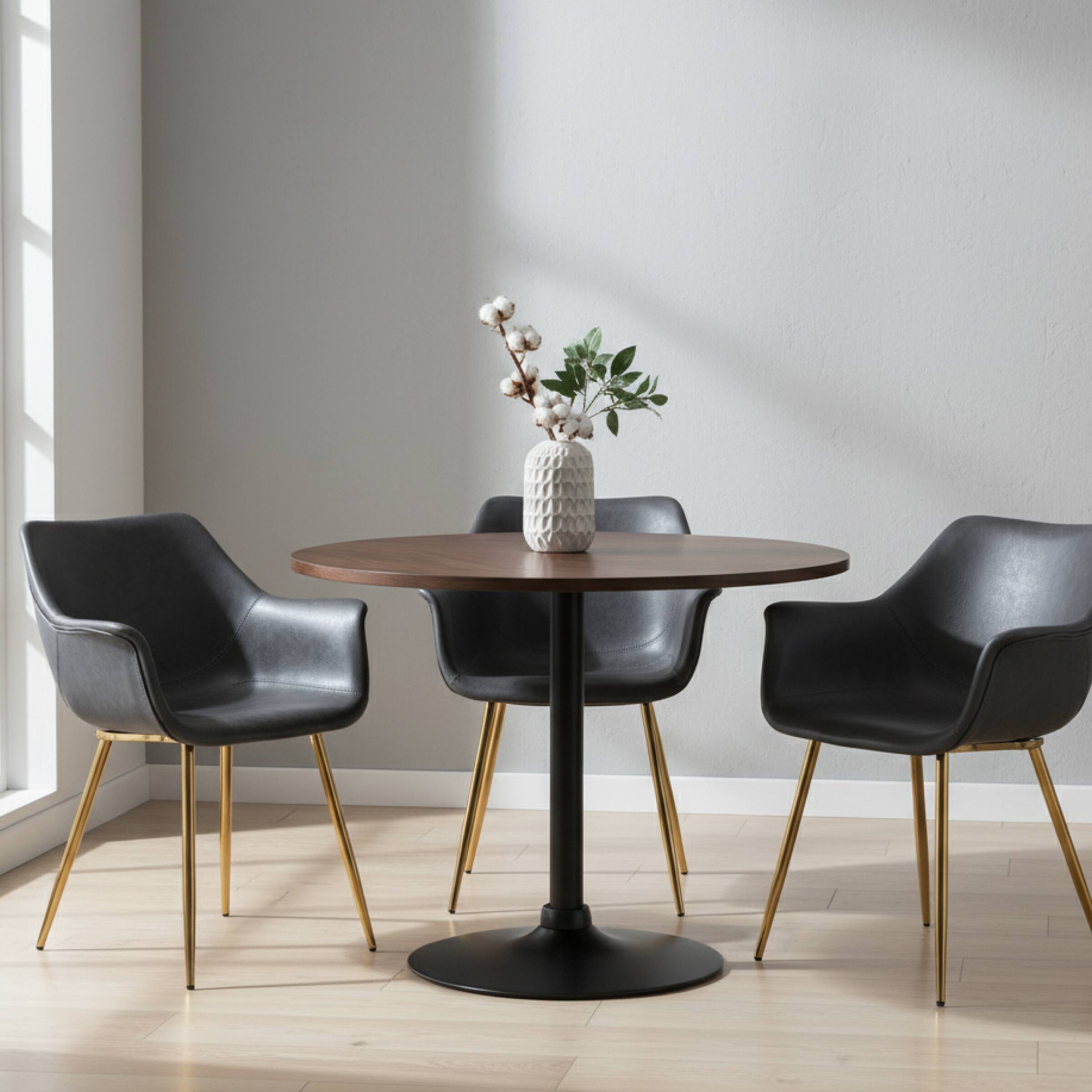 Angle. LeisureMod - Markley 2-PCS Ergonomic Upholstered Leather Dining Chair - Modern Mid Century Industrial Kitchen Accent Chair - Charcoal Black.