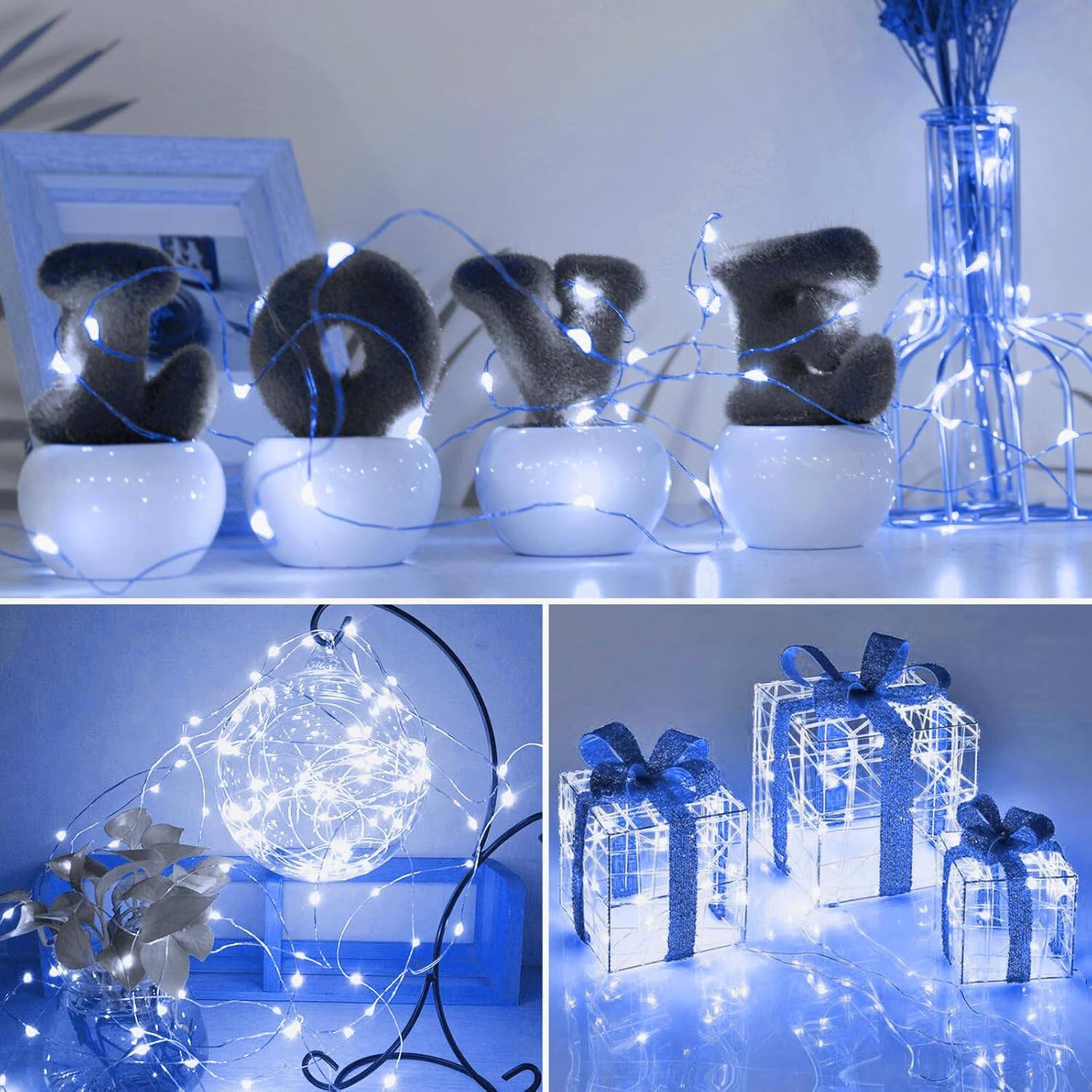 Left. Veranti - 7 ft 20 LED Battery Fairy String Lights for Thanksgiving Centerpieces and Christmas Wreaths, 3 Modes.