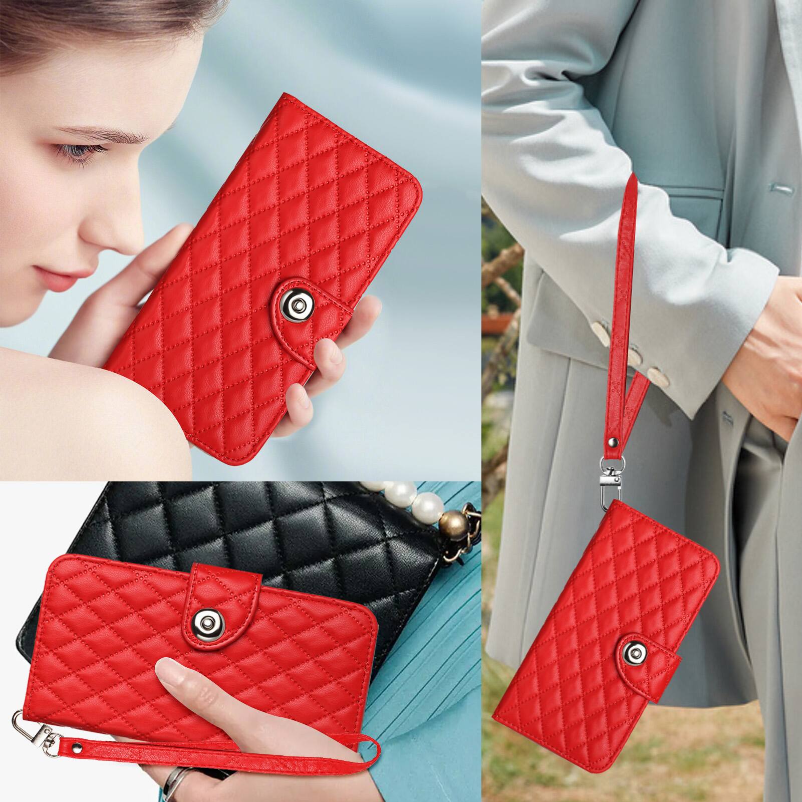 Alt View 4. Dteck - for Samsung Galaxy A37 5G PU Leather Wallet Case,7-Card Holder Slots TPU Inner Cover Stand Folio Flip Case+Lanyard - Red.