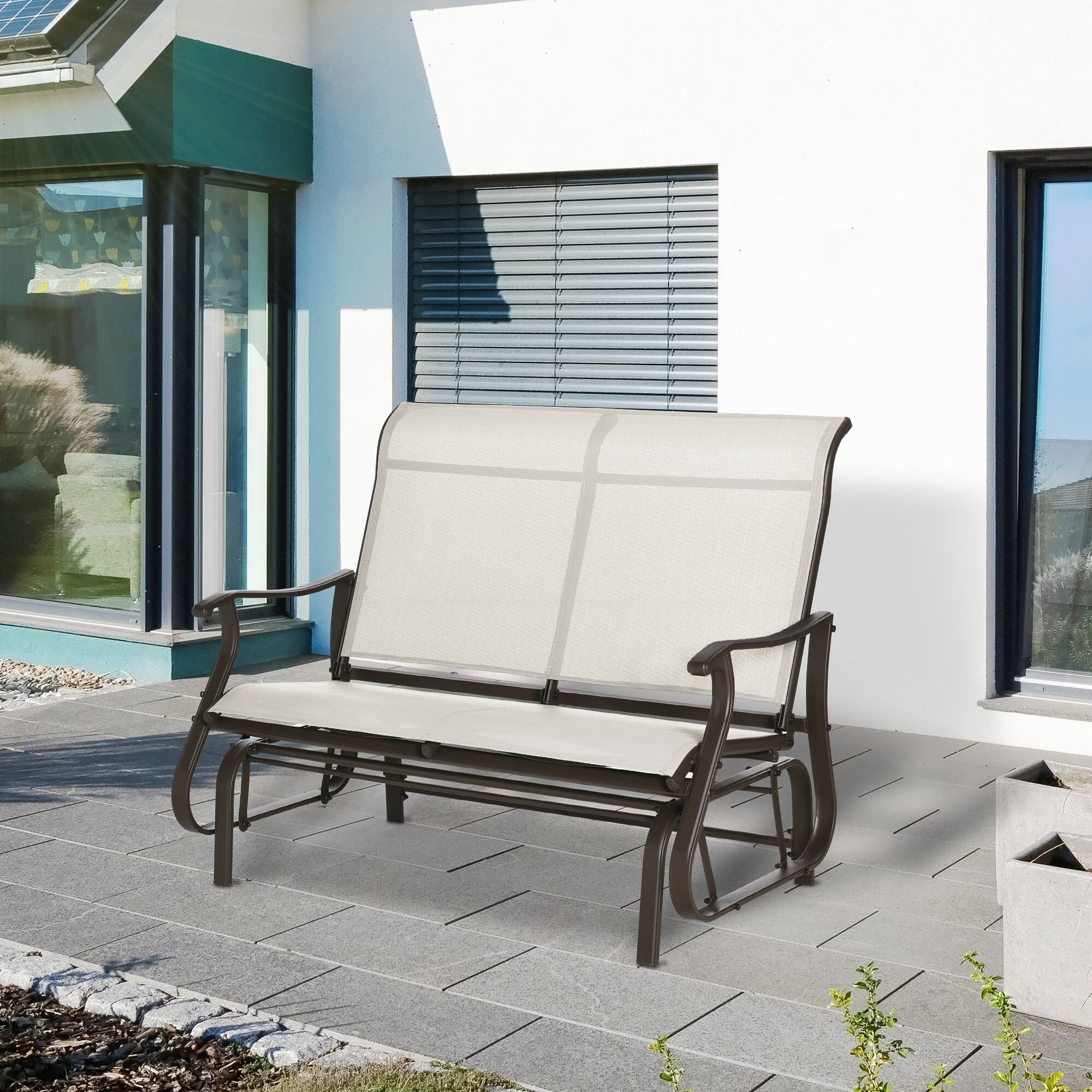 Alt View 4. Outsunny - 2-Person Outdoor Glider Bench，Patio Glider Loveseat Chair with Powder Coated Steel Frame，2 Seats Porch Rocking Glider - Cream.