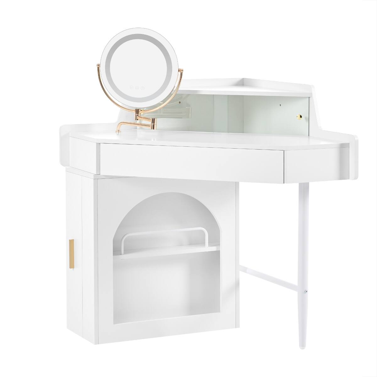 Alt View 9. Loheer - Loheer Corner Makeup Vanity Desk with LED Mirror, White Vanity Set with Stool - White.