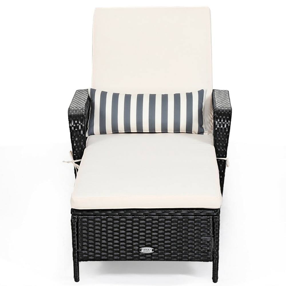 Alt View 1. Kadyn - Outdoor Chaise Lounge Chair, PE Rattan Chaise Lounge Chair Arm Chair Recliner Adjustable with Pillow - White.