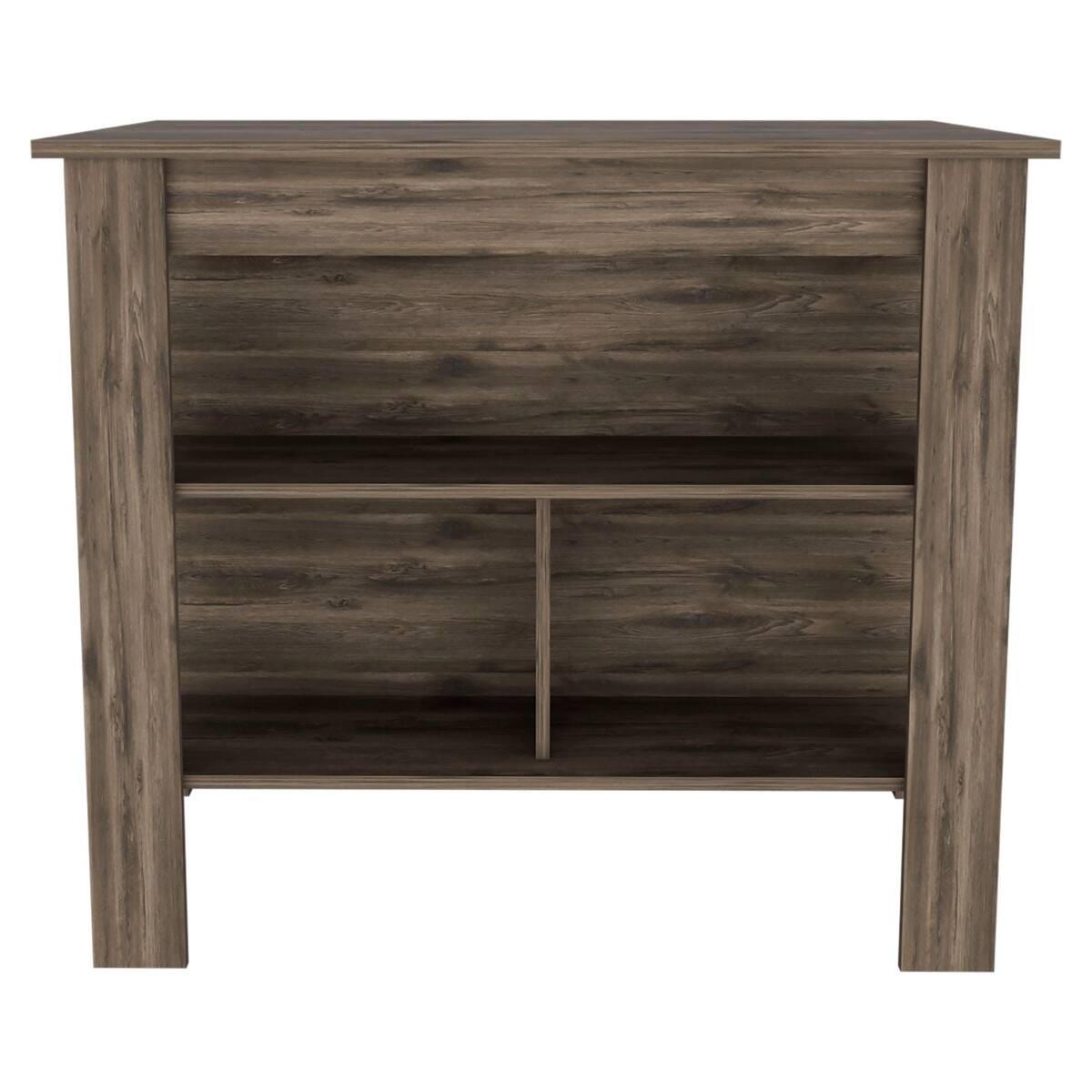Angle. Loheer - Loheer Dark Brown Kitchen Island with Three Shelves and Seating Space - Dark Brown.
