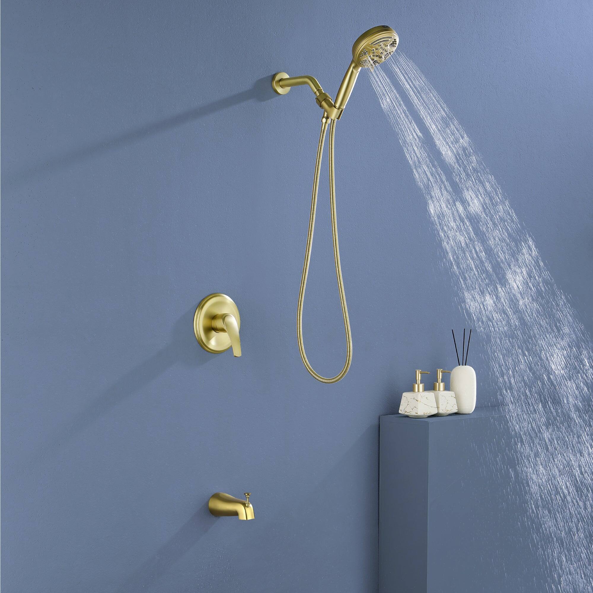 Alt View 1. Boyel Living - Brushed Gold Shower Set with 9 Function Handheld Shower and cUPC Pressure Balance Valve - Brushed Gold.