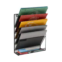 Mind Reader - 5-Tier Vertical File Storage, Desktop Organizer, Wall Mount, Office, Metal Mesh, 12.75"L x 4"W x 16"H - Black