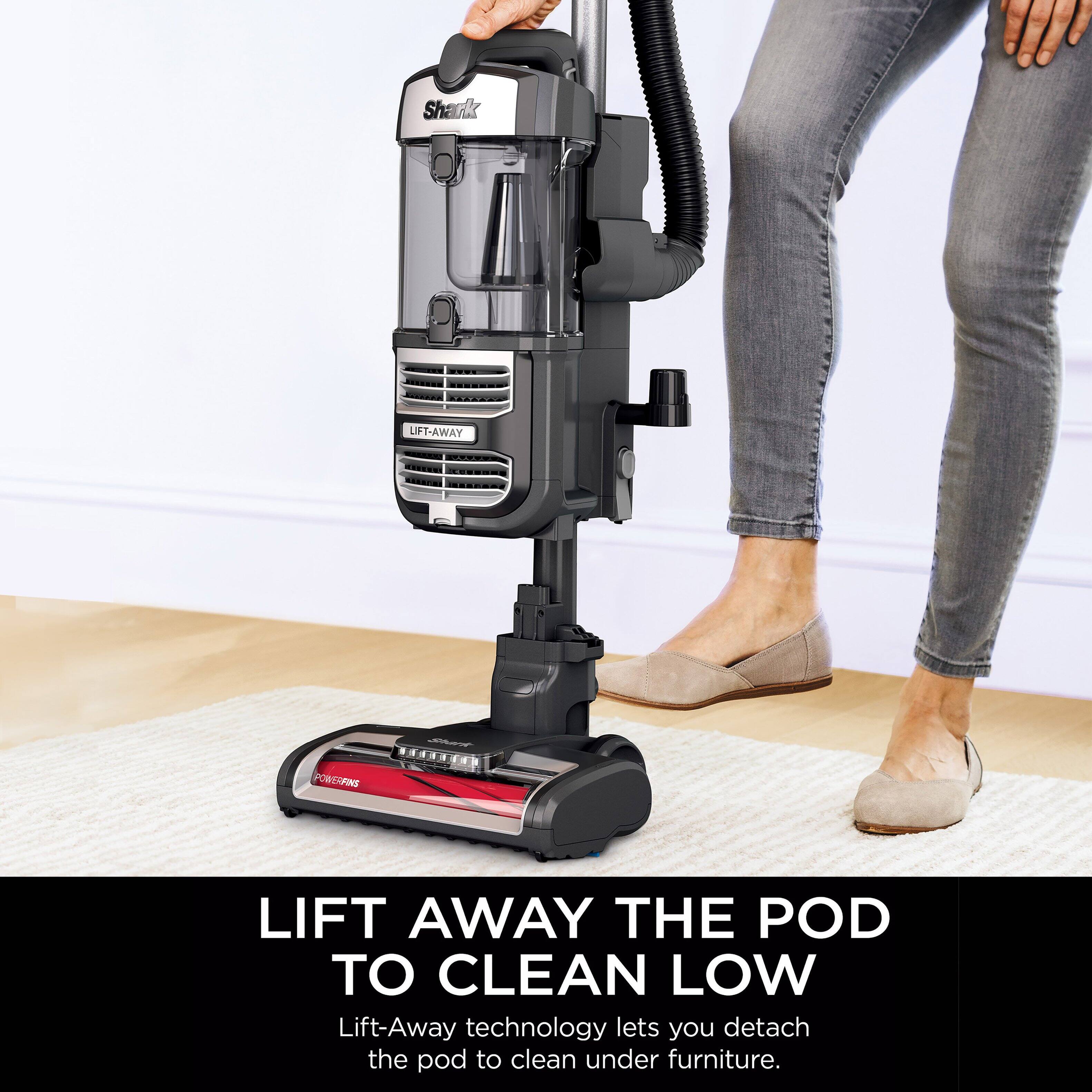 Shark LIFT-AWAY LIFT-AWAY THE POD TO CLEAN LOW Lift-Away technology lets you detach the pod to clean under furniture.