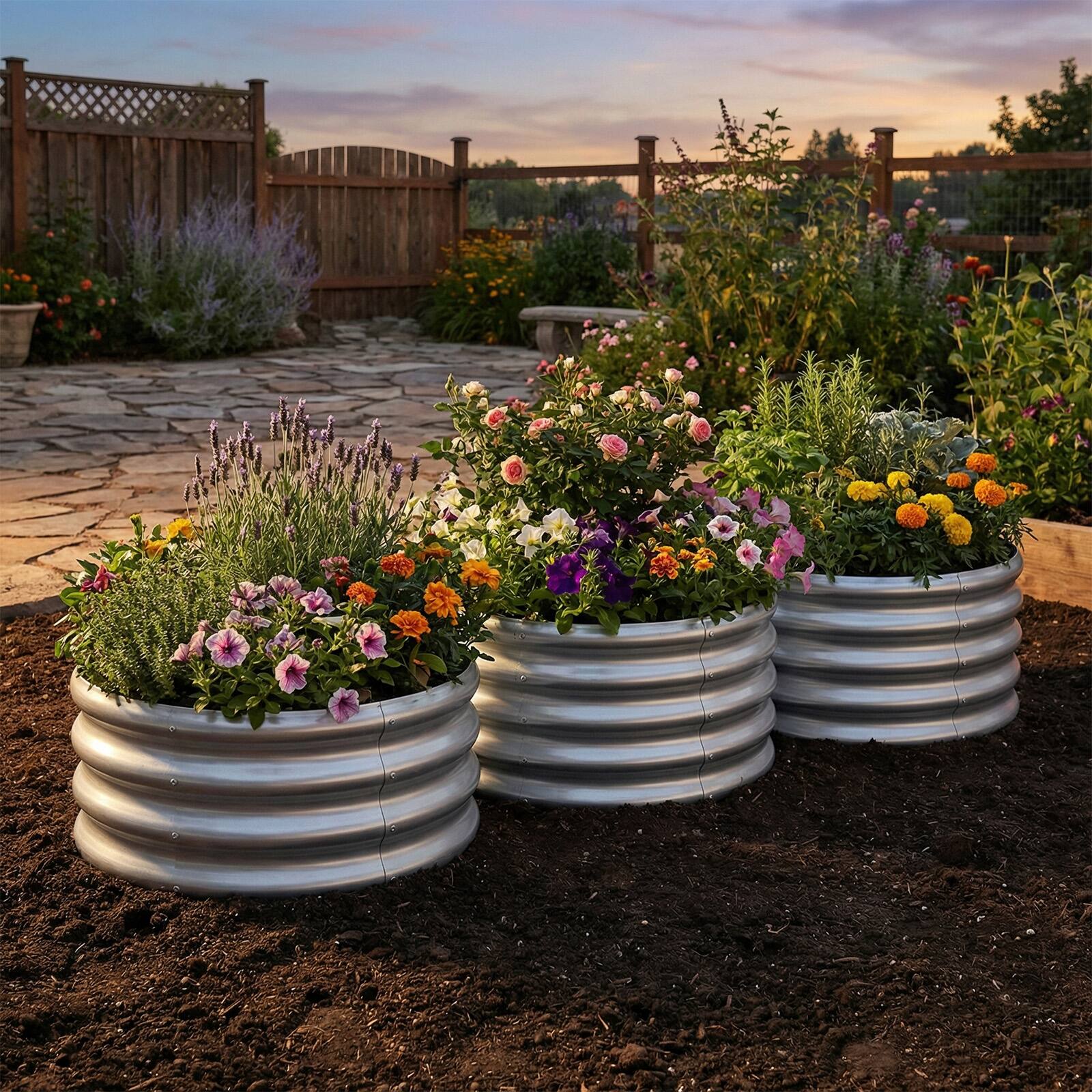 Alt View 3. Costway - Costway 1 PCS 24" x 24" x 11.5" Galvanized Raised Garden Bed, Round Outdoor Planter Box with Open-Ended Base - Sliver.