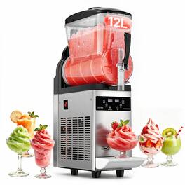 VEVOR - Commercial Slushy Machine, 12L Single Tank Frozen Drink Machine, 48 Cups Stainless Steel Margarita Smoothie Frozen - Silver;Black
