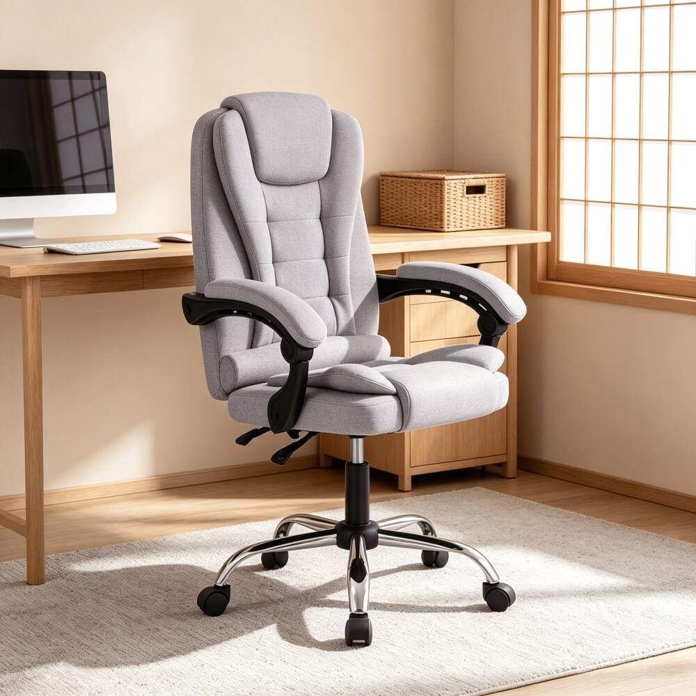 Alt View 1. Loheer - Loheer High Back Executive Chair, Ergonomic Office Chair, Gray Linen, Reclining, Linkage Armrests, 330 lbs - Gray.