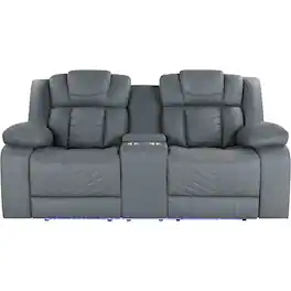 Global Furniture USA - Ethan Power Reclining Loveseat with LED Lighting, Center Console & Sound - Gray