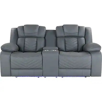 Front. Global Furniture USA - Ethan Power Reclining Loveseat with LED Lighting, Center Console & Sound - Gray.