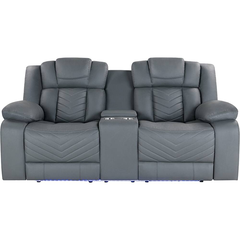 Front. Global Furniture USA - Ethan Power Reclining Loveseat with LED Lighting, Center Console & Sound - Gray.