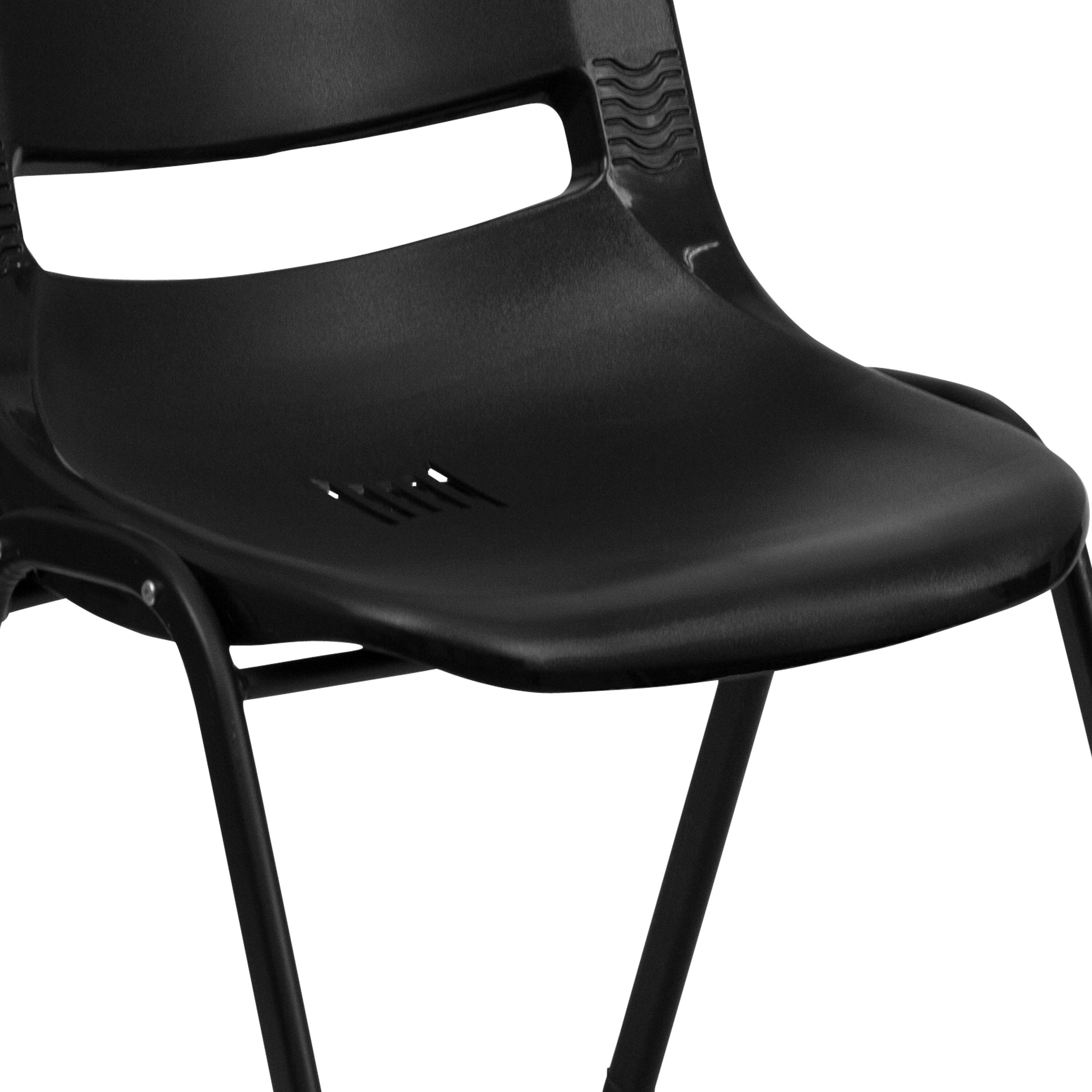 Alt View 10. Emma + Oliver - Ergonomic Shell Stack Chair - 16" Seat Daycare Home School - Black Plastic/Black Frame.